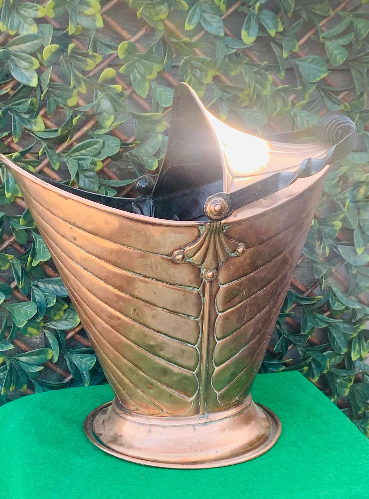 19th Century Helmet Shaped Copper Coal Scuttle. photo furniture