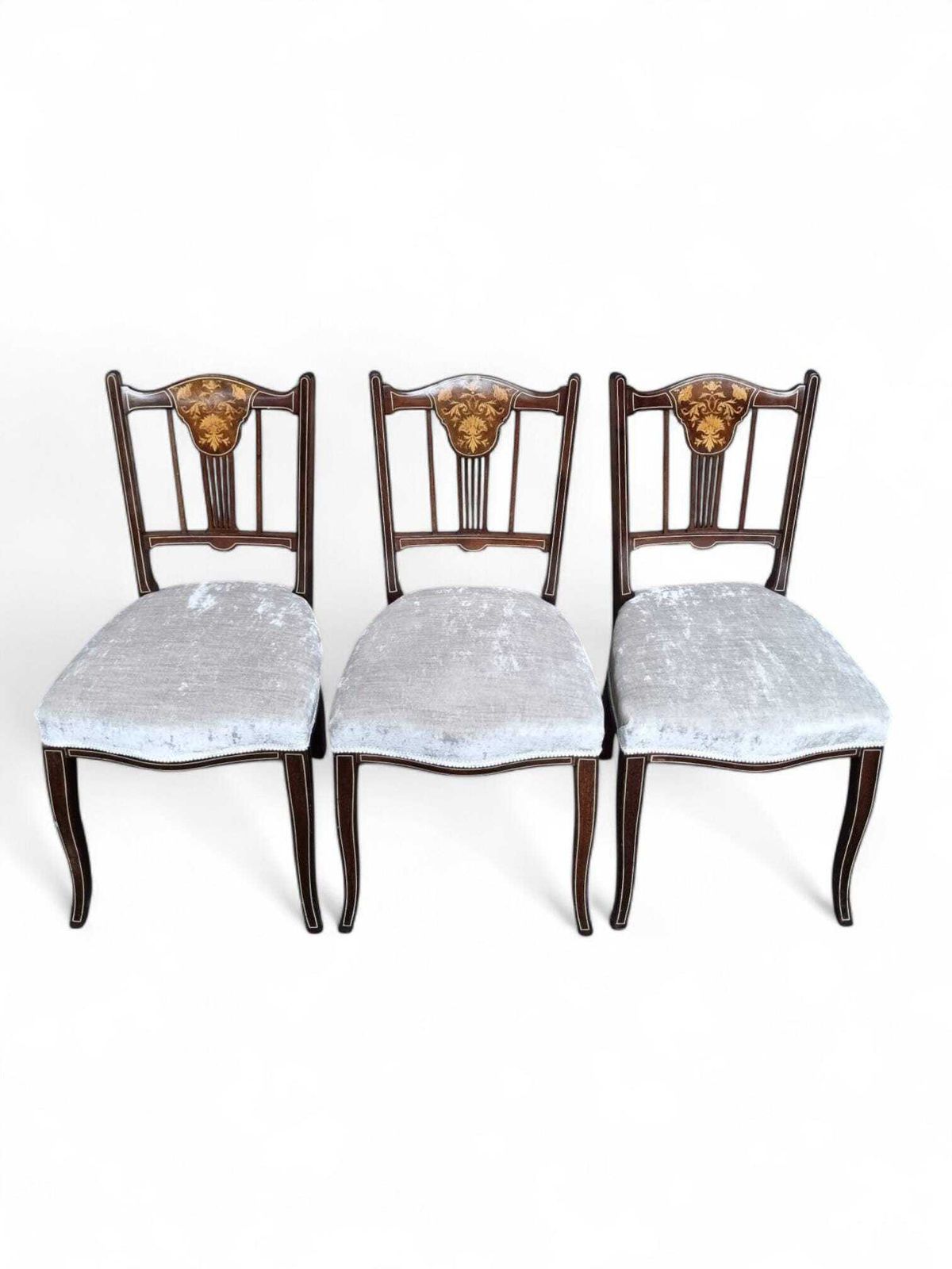 Antique Victorian Inlaid Mahogany Dining Chairs / Set Of 3 / C1880 / Free Delivery photo buy