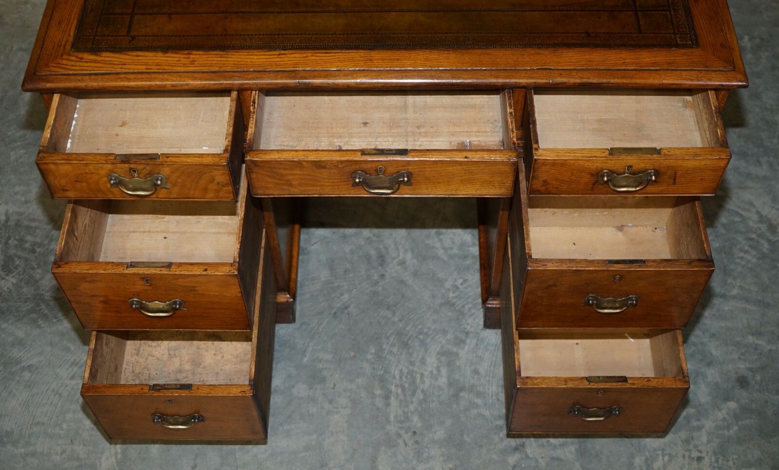 Stunning Restored Circa 1800 Georgian Oak & Brown Leather Partners Pedestal Desk photo 4750.0