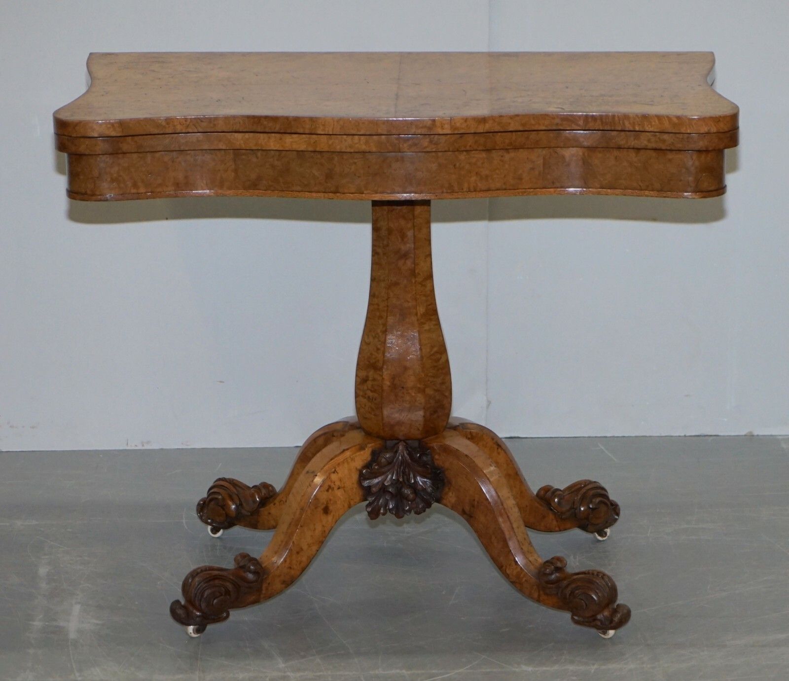 Very Fine Circa 1835 William IV Antique Pollard Oak Folding Card Pedestal Table photo furniture