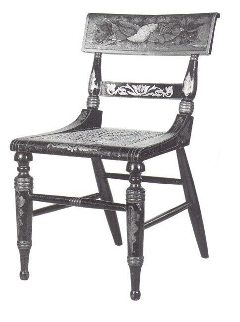 Pair Of Circa 1825 Georgian Baltimore Ebonised Painted Gilt Bergere Side Chairs photo furniture