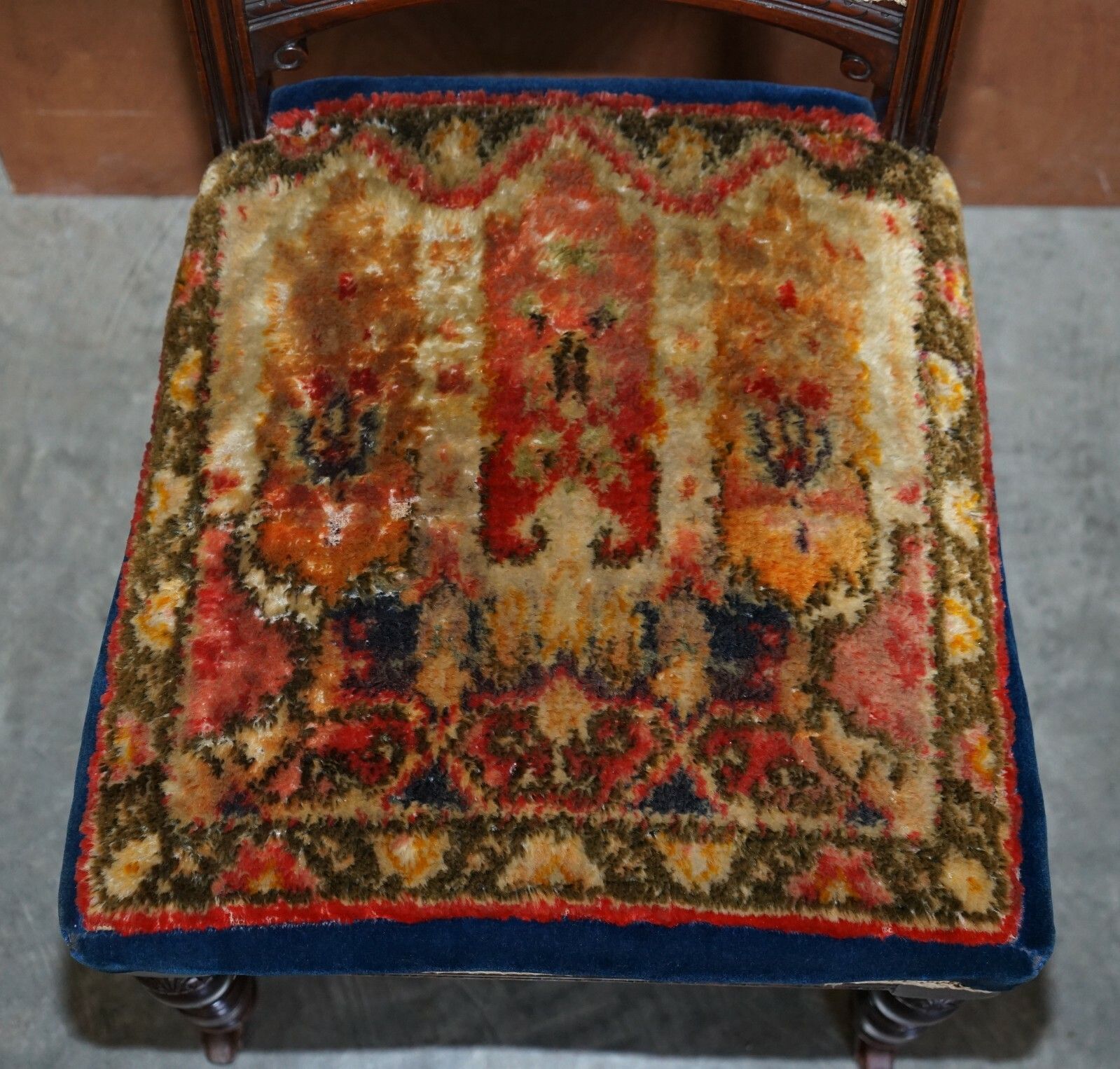 Six Antique Victorian Turkey Work Carpet Kilim Rug Napoleonic Blue Dining Chairs photo 4500.0