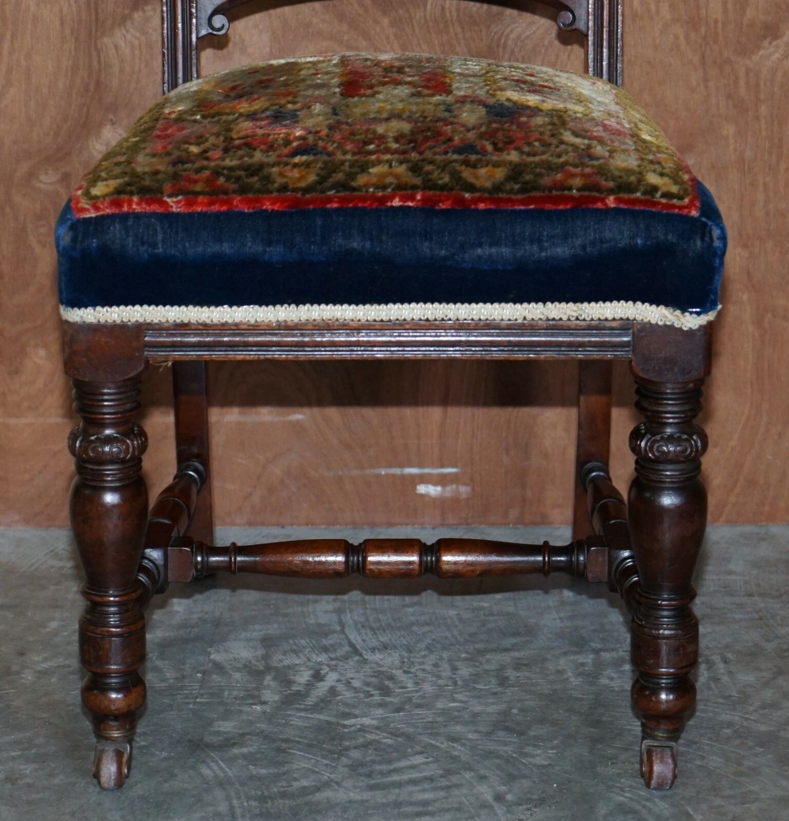 Six Antique Victorian Turkey Work Carpet Kilim Rug Napoleonic Blue Dining Chairs photo vinterior