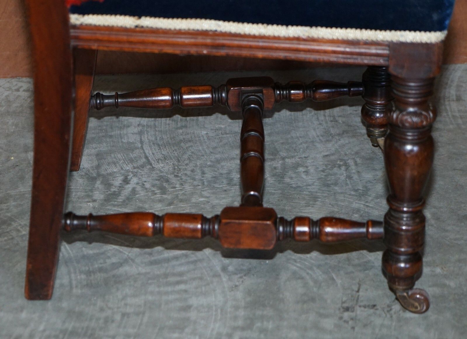 photo for sale Six Antique Victorian Turkey Work Carpet Kilim Rug Napoleonic Blue Dining Chairs