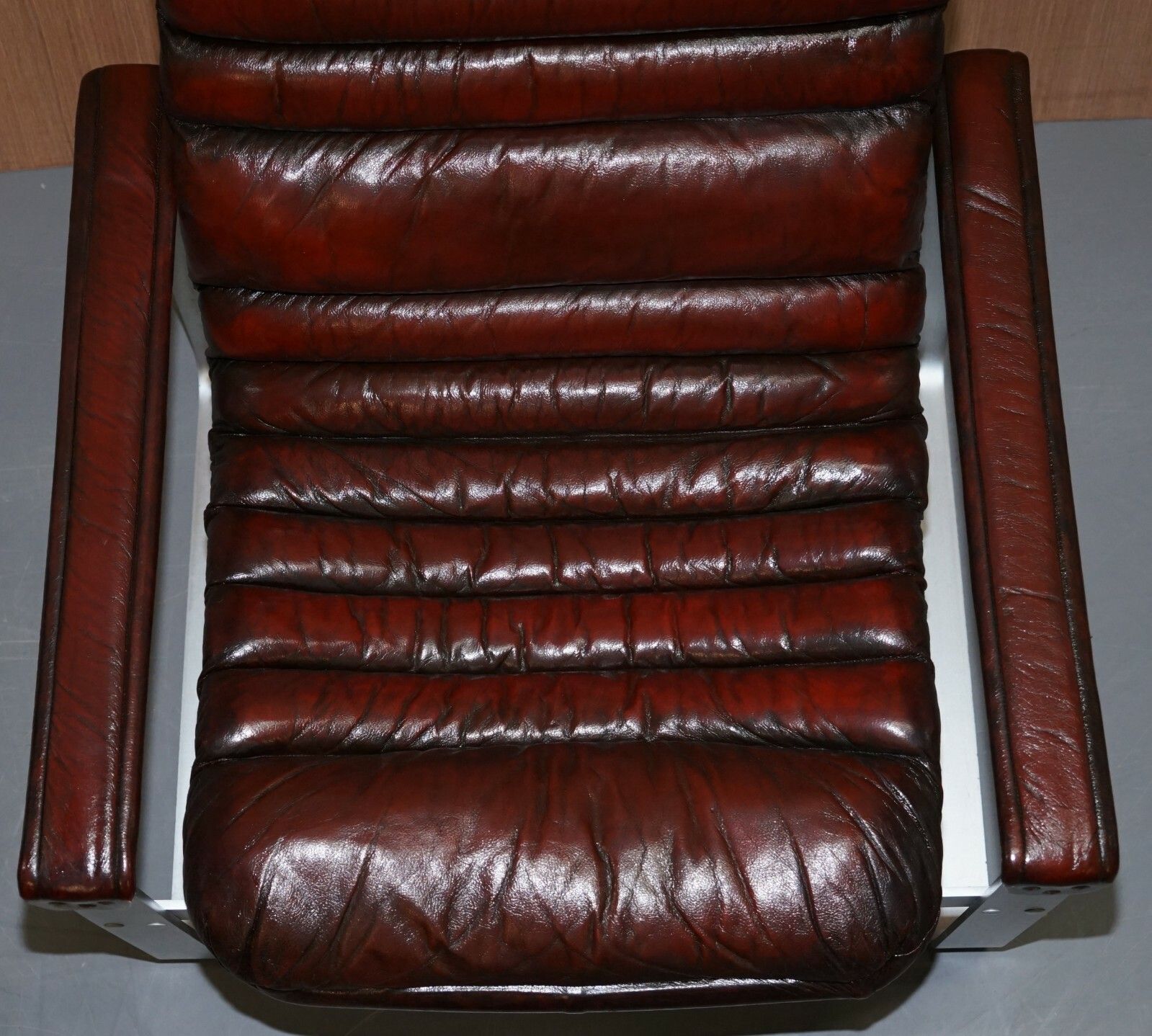 Rare 1960's Pulkka Ilmari Lappalainen Chrome & Brown Leather Armchair Sofa Suite photo vinterior