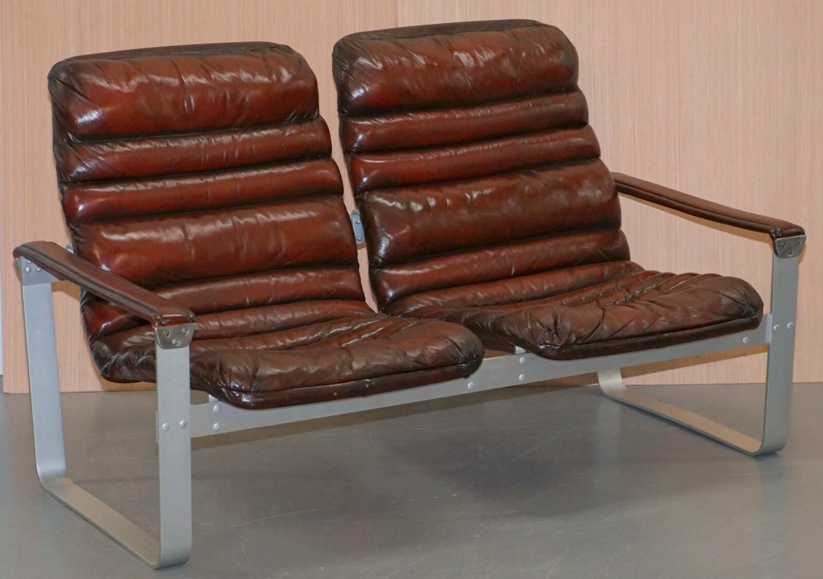 photo furniture Rare 1960's Pulkka Ilmari Lappalainen Chrome & Brown Leather Armchair Sofa Suite