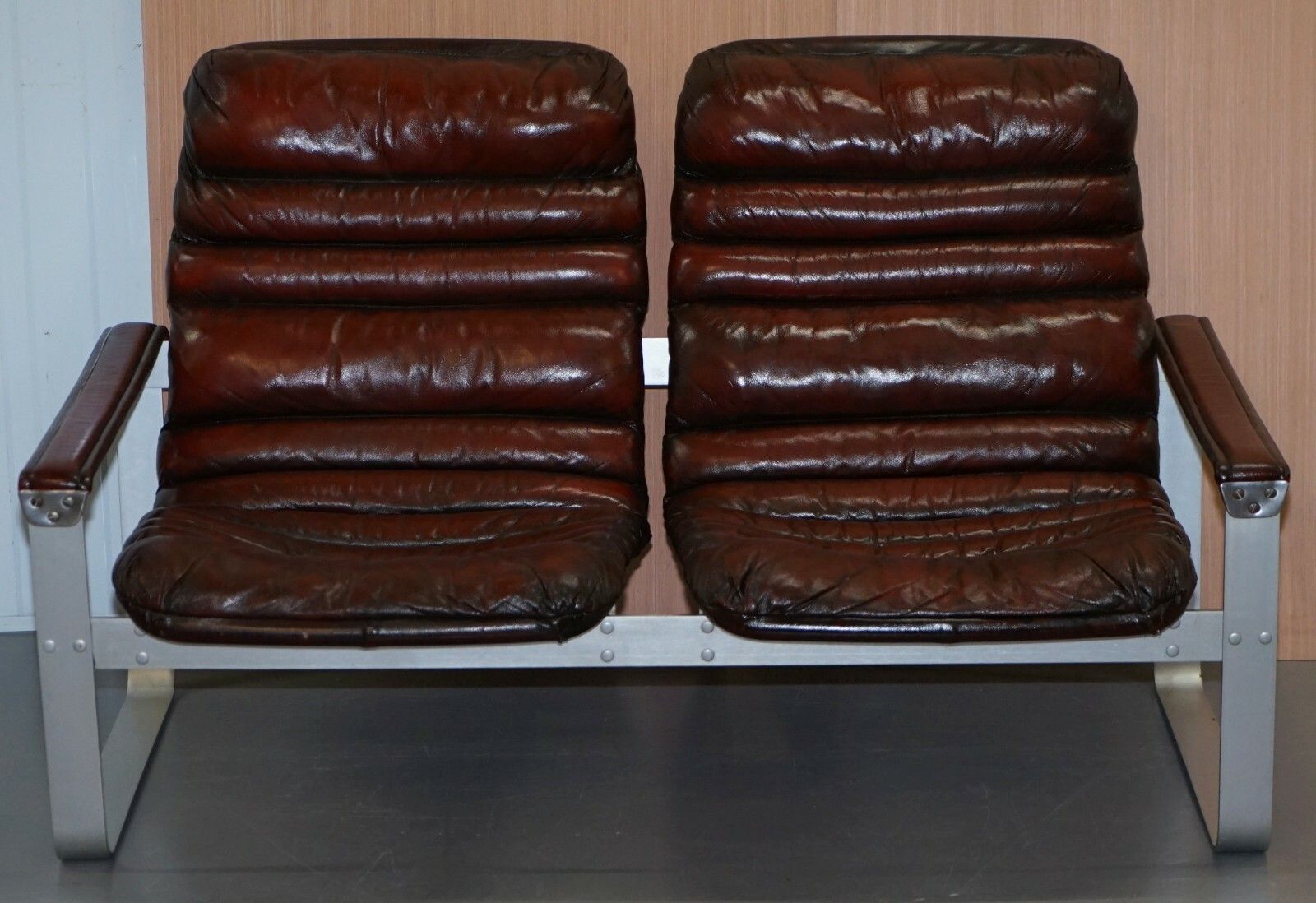 photo for sale Rare 1960's Pulkka Ilmari Lappalainen Chrome & Brown Leather Armchair Sofa Suite