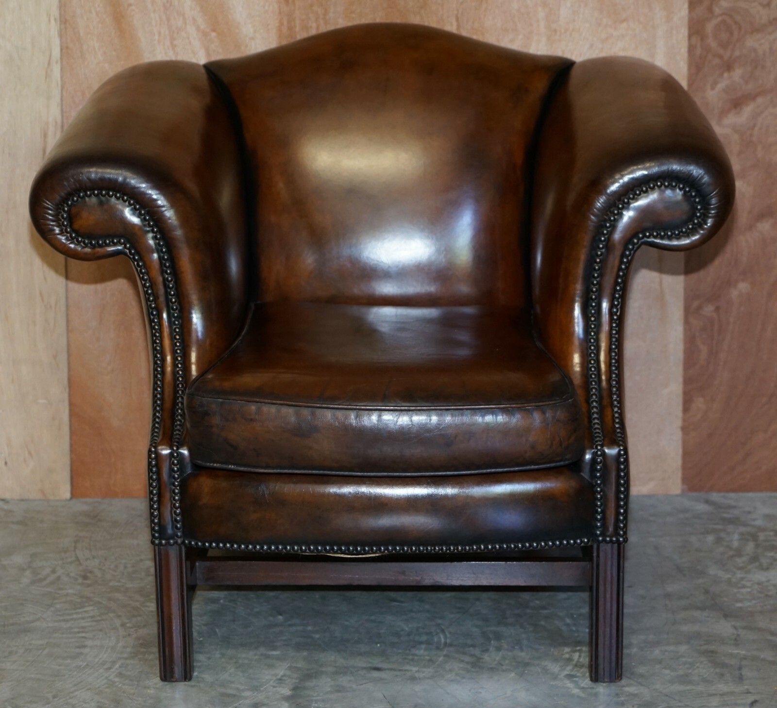 Part Of Large Suite This Lovely Pair Of Hand Dyed Brown Leather Club Armchairs photo vintage