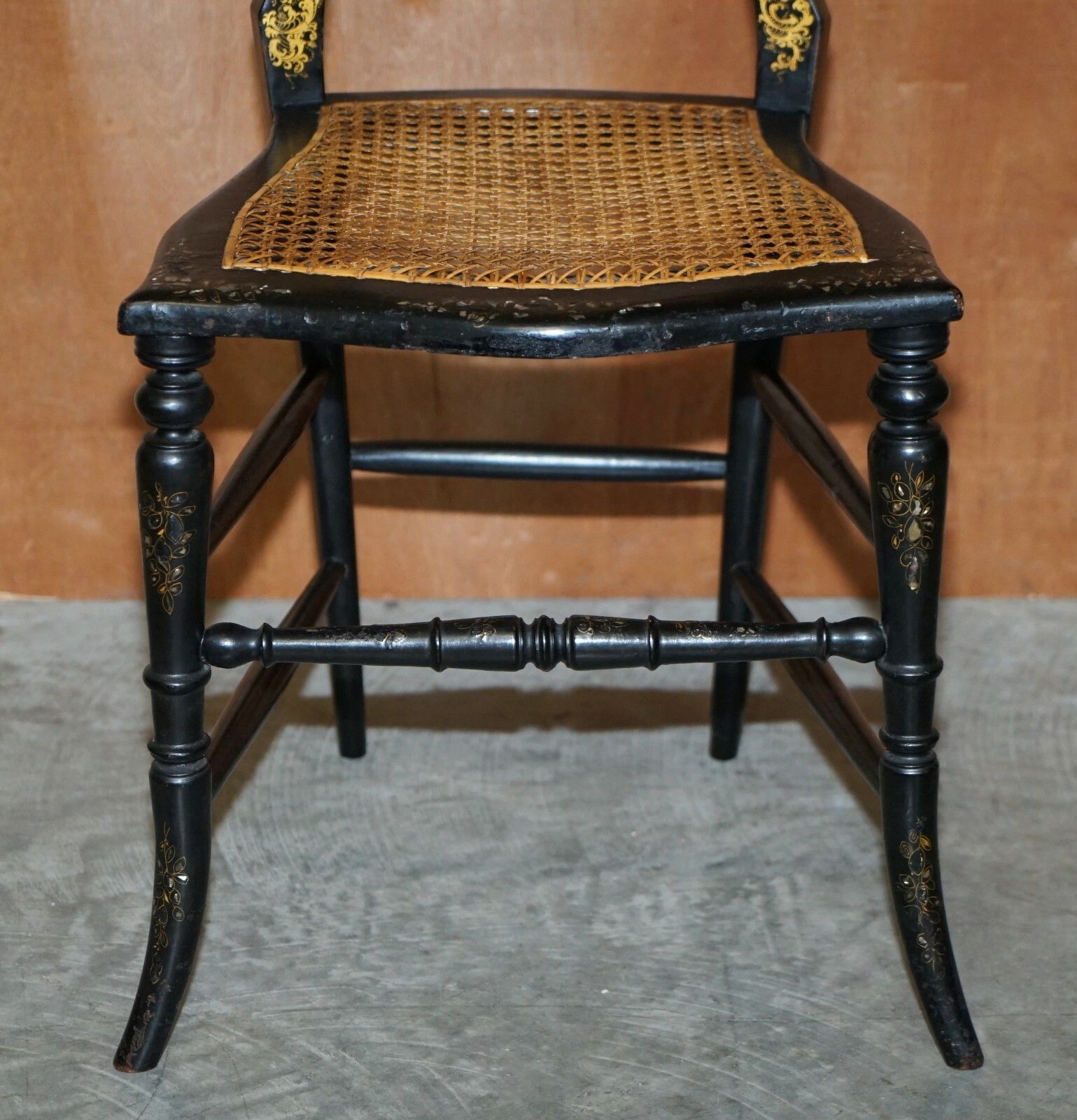 photo furniture Four Antique Regency Bergere Mother Of Pearl Ebonised Side Occasional Chairs