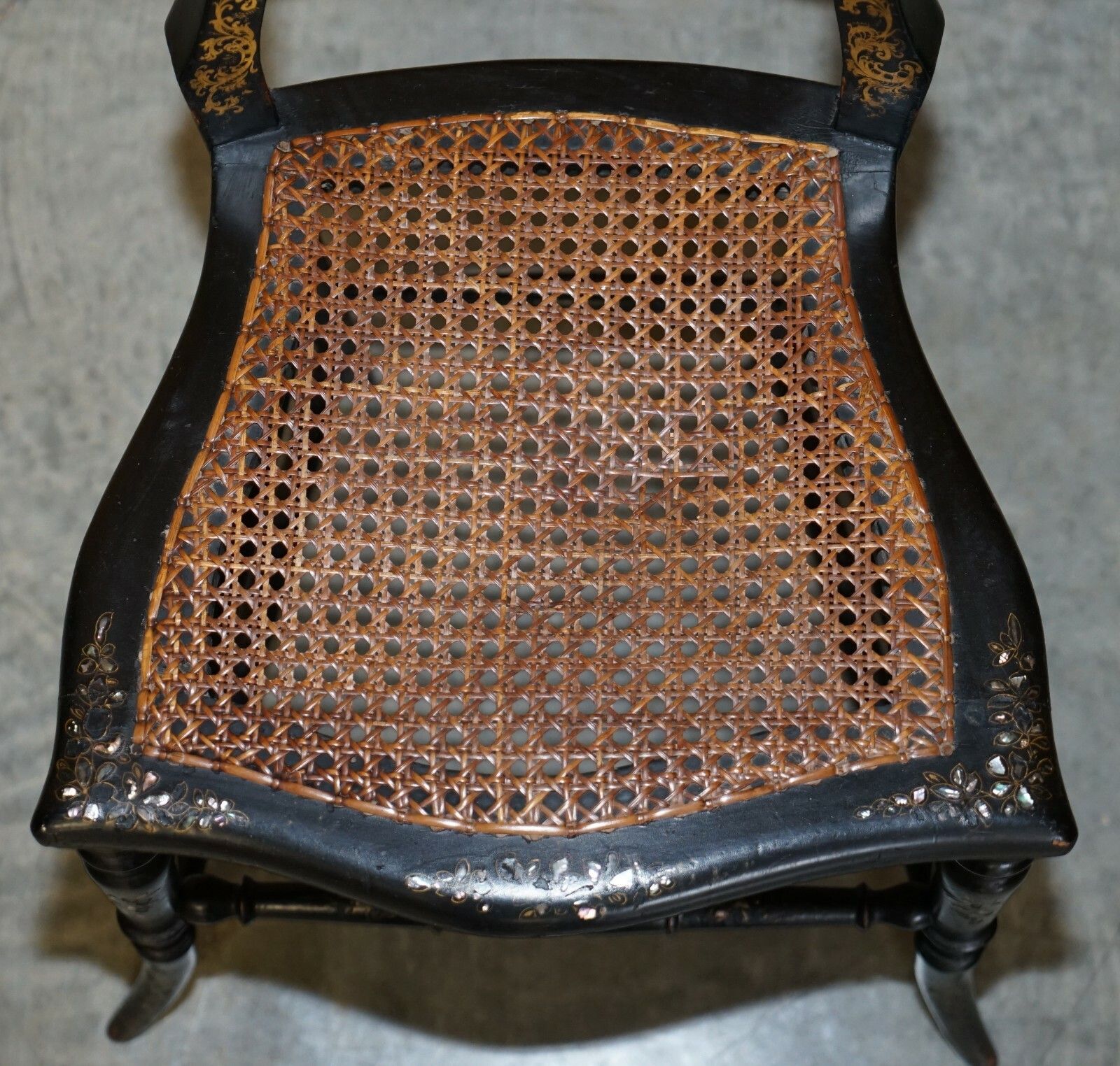 4000.0 Four Antique Regency Bergere Mother Of Pearl Ebonised Side Occasional Chairs photo