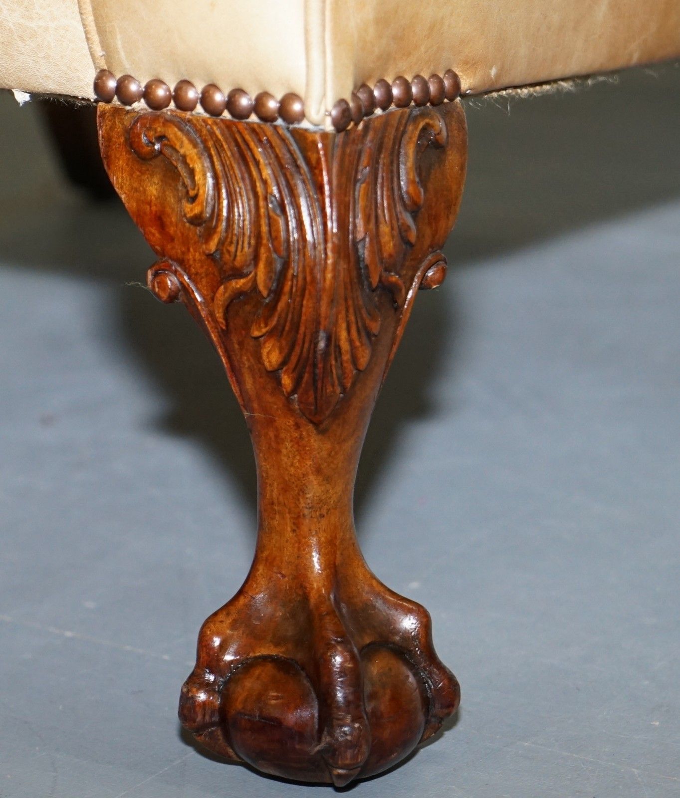 Pair Of Victorian Walnut Claw & Ball Feet Aged Heritage Brown Leather Armchairs photo 4000.0