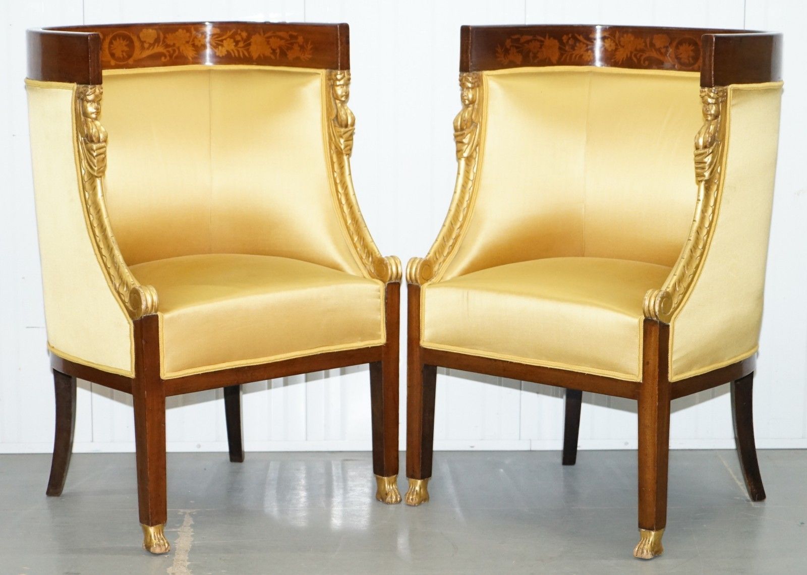 1870 French Empire Marquetry Inlaid Suite Pair Bergere Armchairs & Settee Canape photo furniture