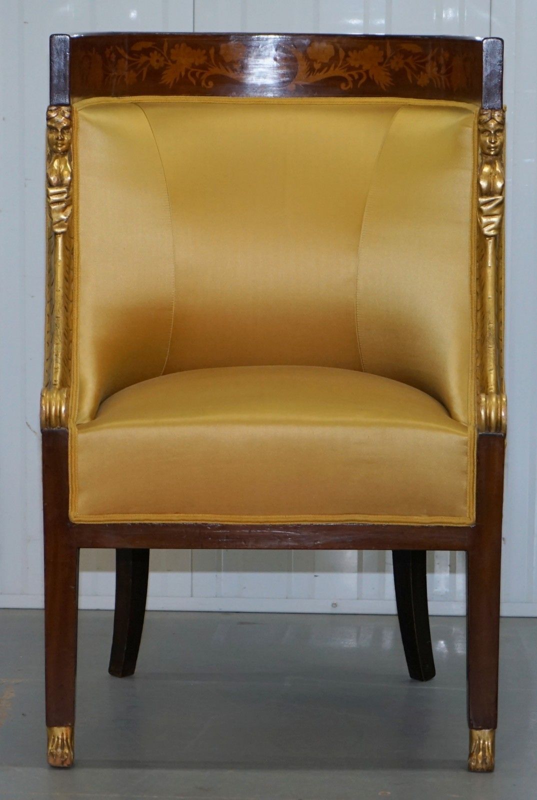 1870 French Empire Marquetry Inlaid Suite Pair Bergere Armchairs & Settee Canape photo Furniture