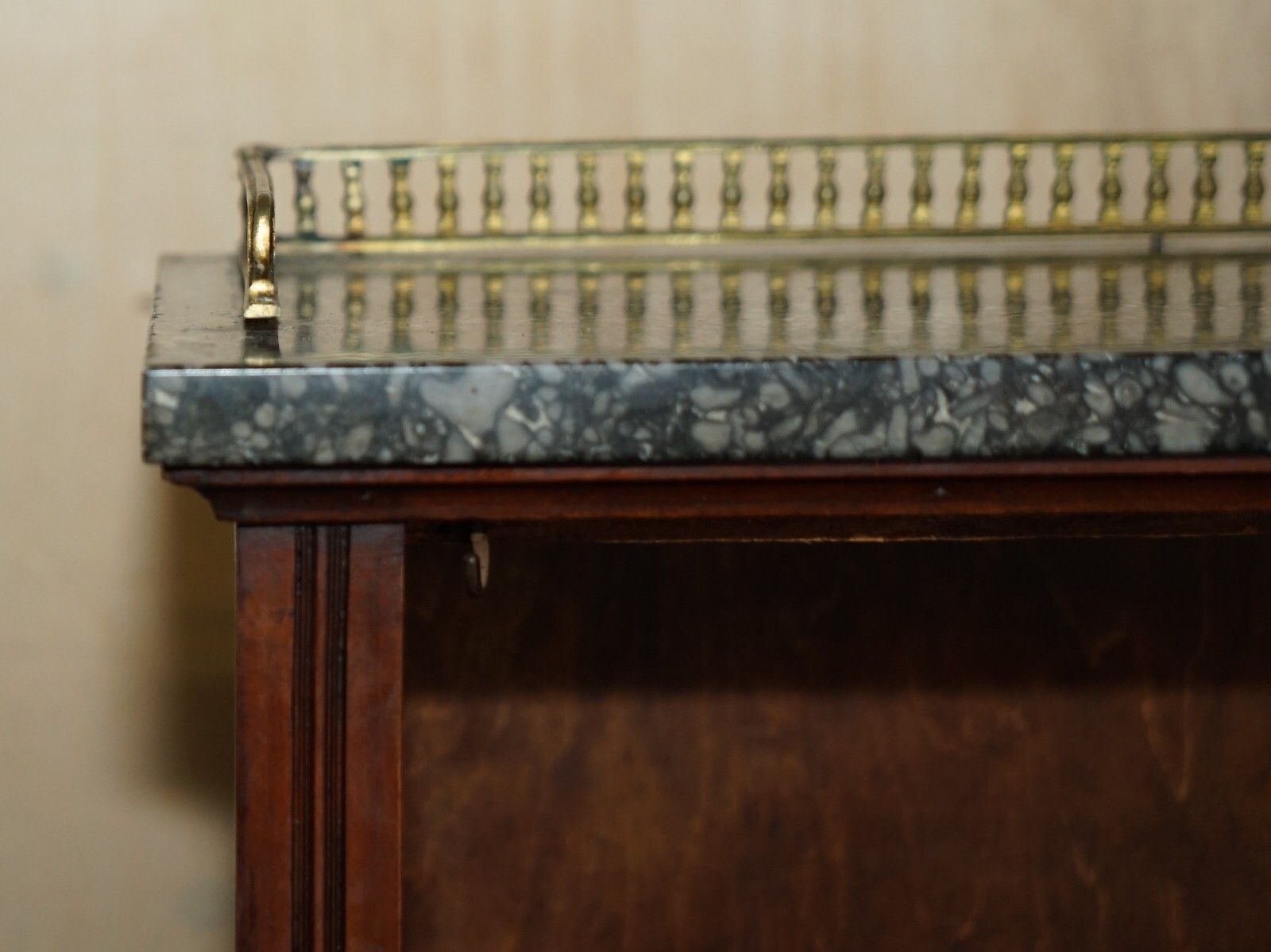 Pair Of Fine Antique Regency Mahogany Brass Gallery & Marble Dwarf Bookcases photo vinterior