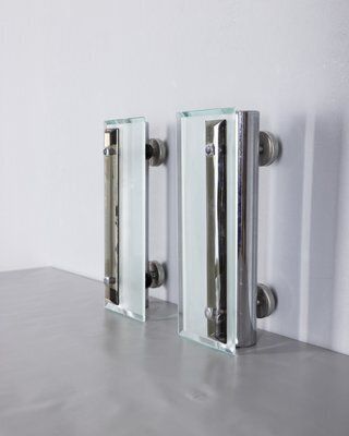 Italian Metal And Glass Wall Lamps, 1960s, Set Of 2 photo for sale