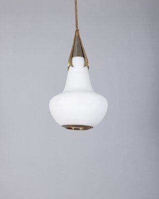 Brass And Opaline Glass Pendant From Stilnovo, 1960s photo for sale