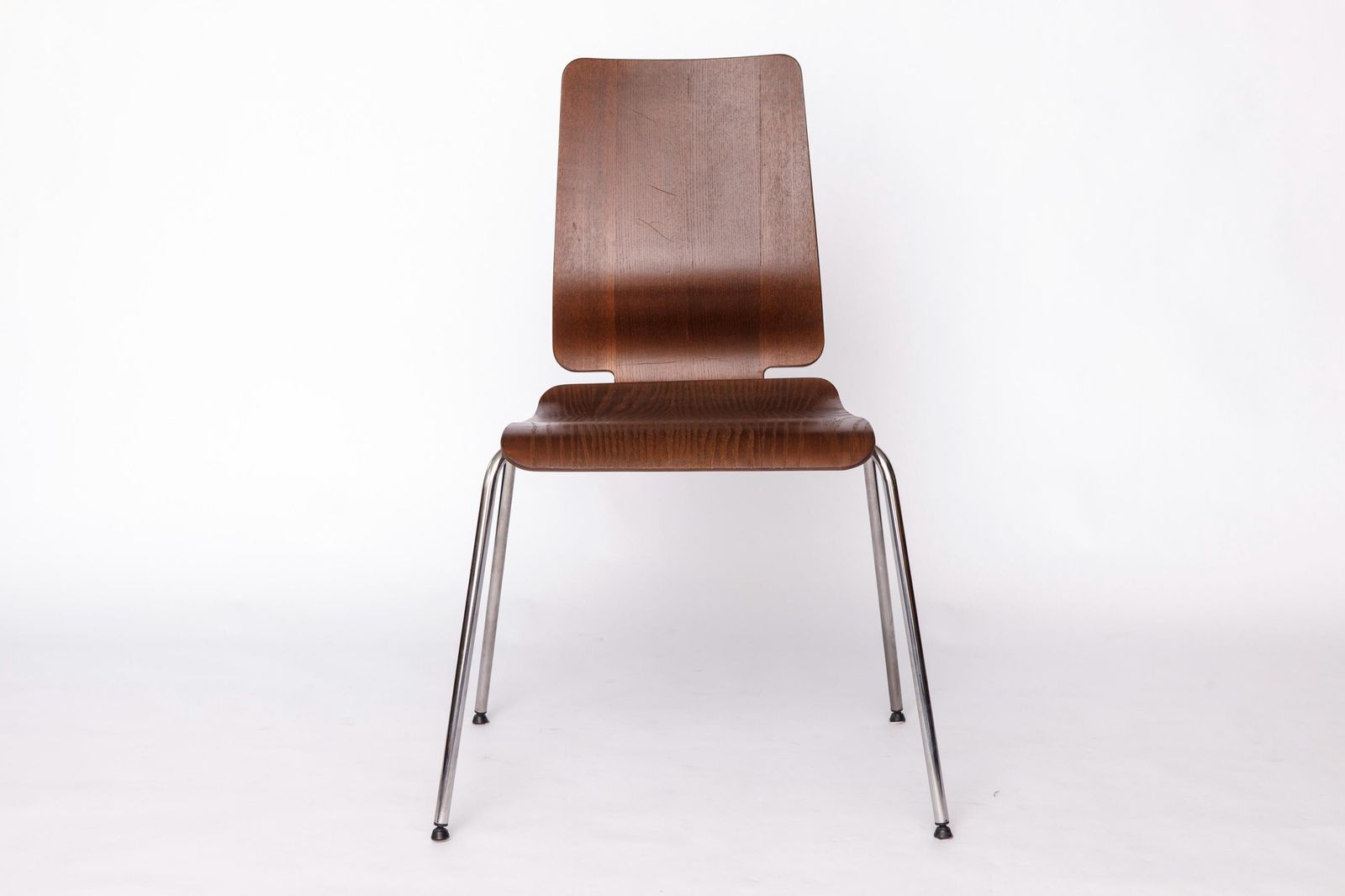 Ikea Gilbert Chair – 1990s Vintage Stackable Dining Chair, Teak Plywood Seat With Chrome Legs