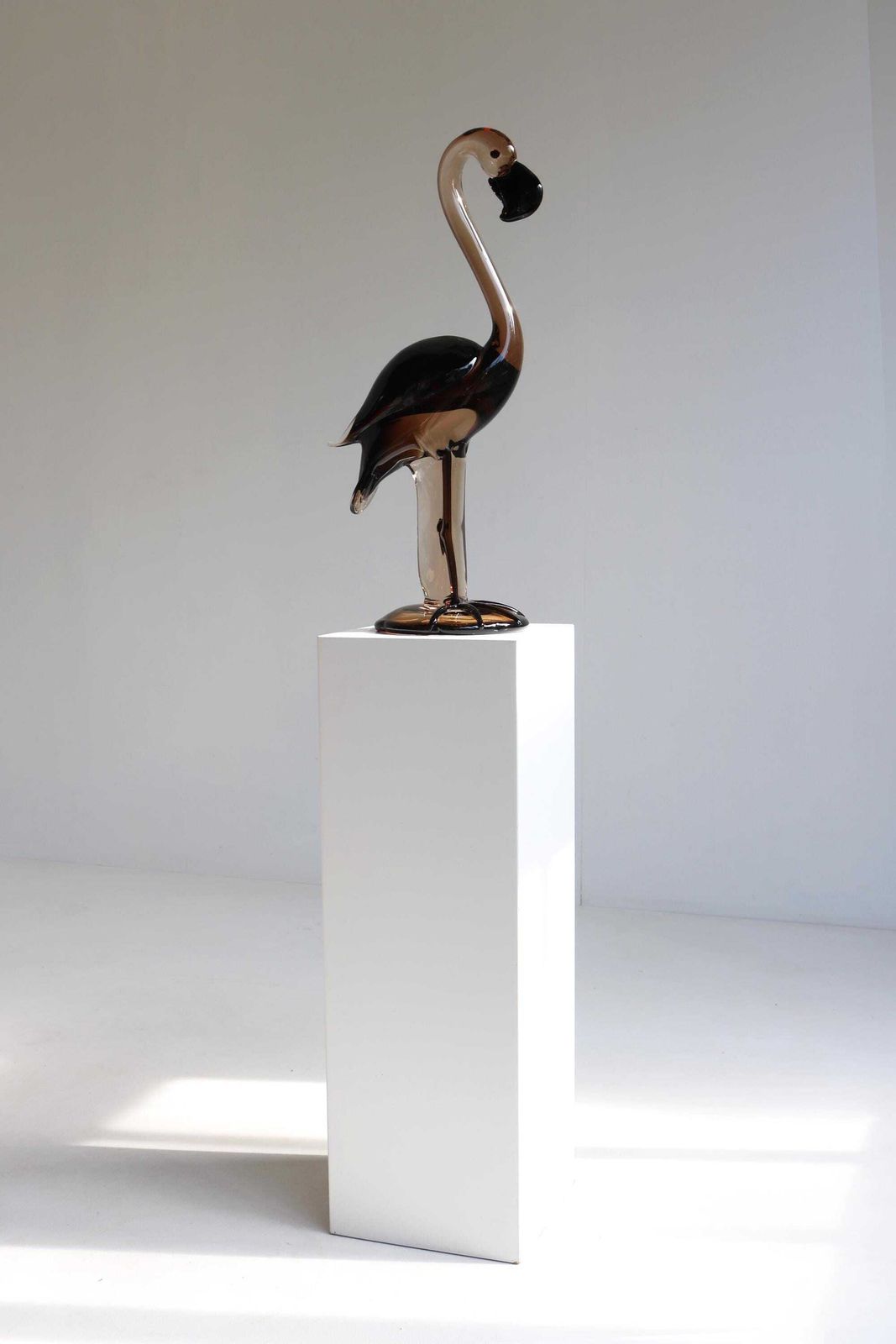 Murano Glas Flamingo Sculptuur Gesigneerd ''Bottaro Murano" Mid Century Italiaans Kunstglas Vogelfiguur Hollywood Regency "19.3 In" photo buy