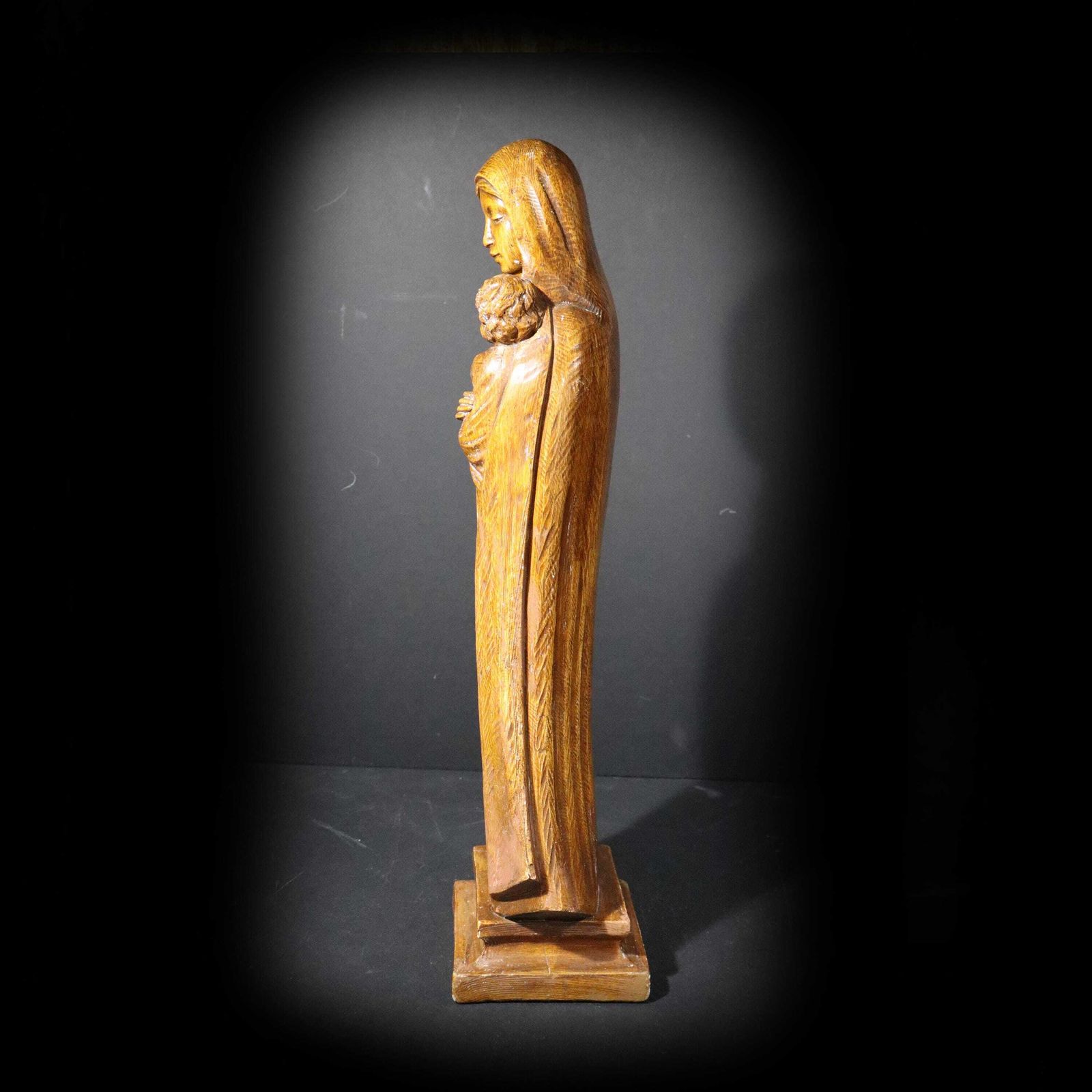 Antique Italian Madonna Statue Large Terracotta Virgin Mary And Child Chalkware Sculpture S. Melani photo vinterior