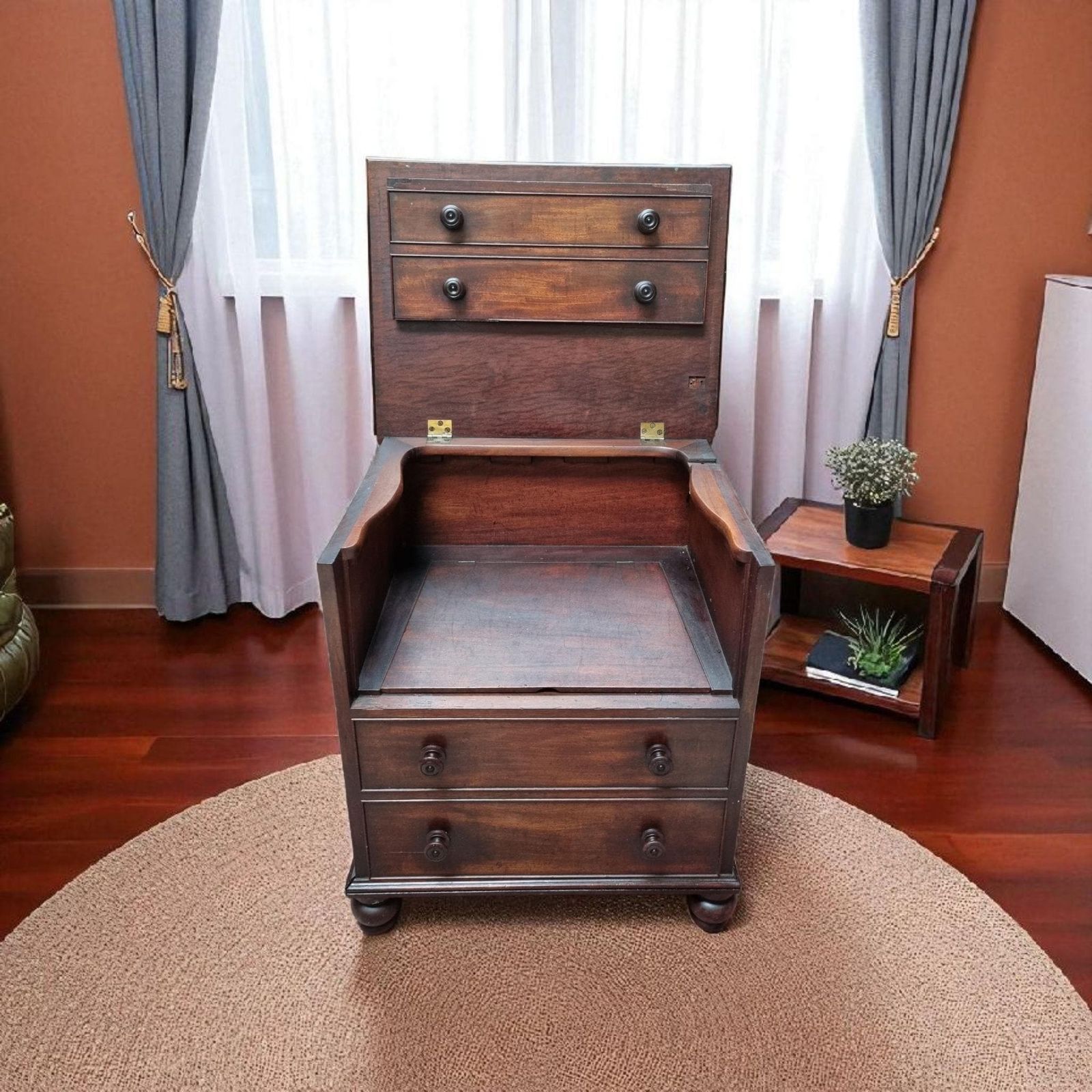 Antique Victorian Mahogany Faux Drawers Commode / Made In England C1860