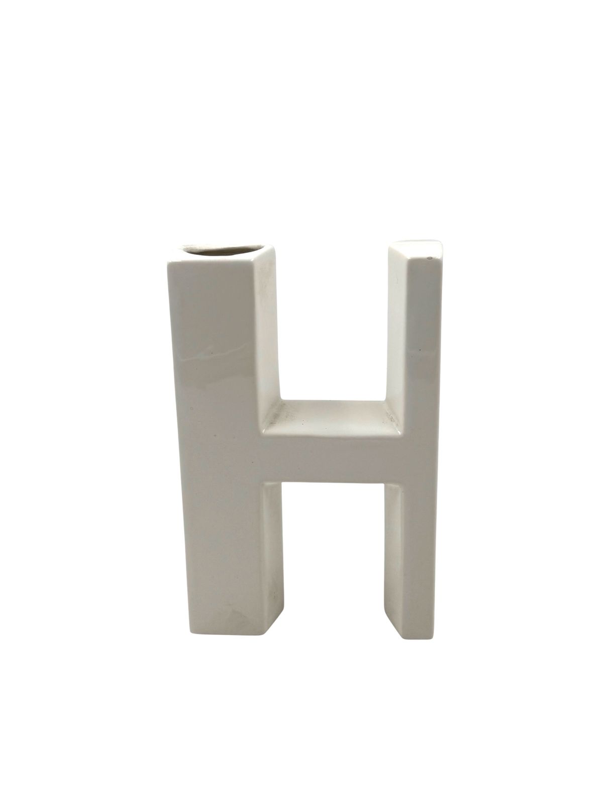 Space Age White H Letter Shaped Ceramic Solifleur Vase, Marcel Radureau Ca. 1970 photo vinterior