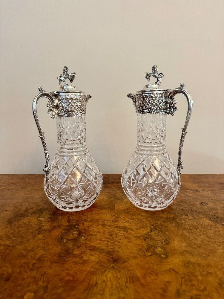 photo furniture Outstanding Quality Pair Of Edwardian Silver Plated Claret Jugs