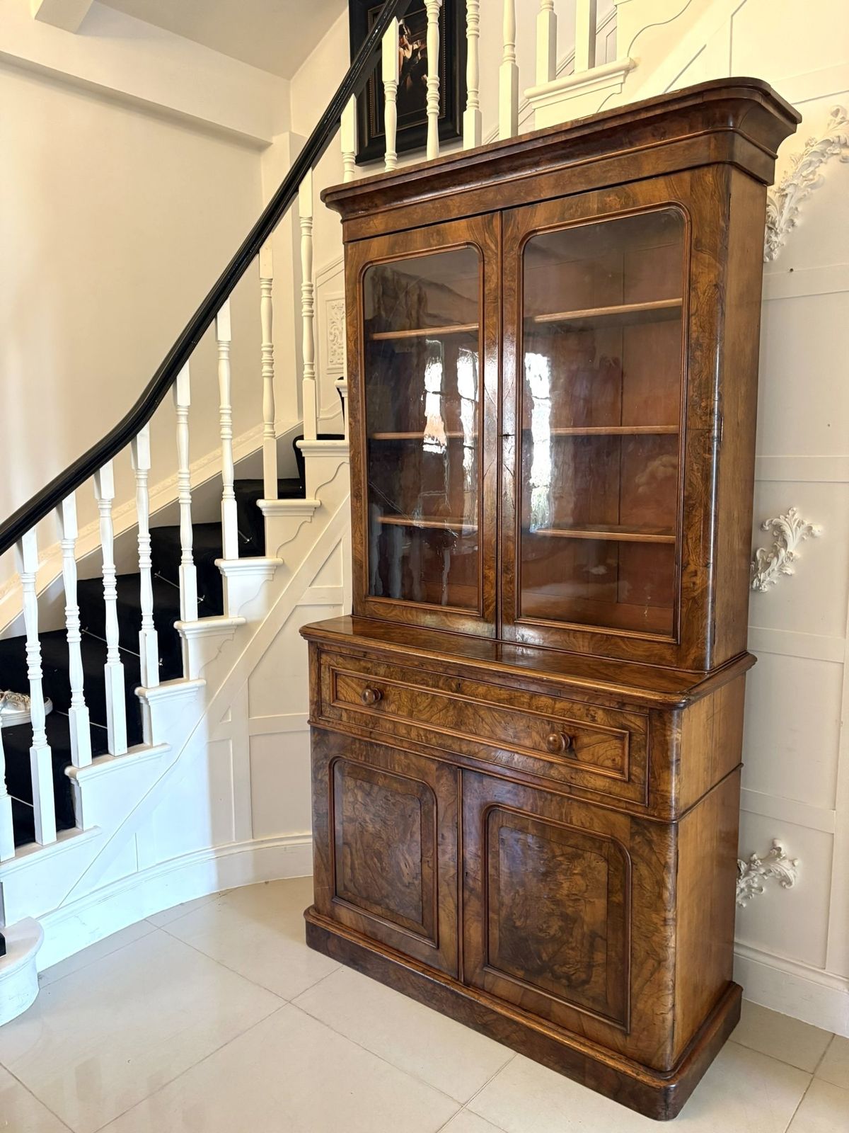 Antique 19th Century Outstanding Quality Burr Walnut Secretaire Bookcase photo buy
