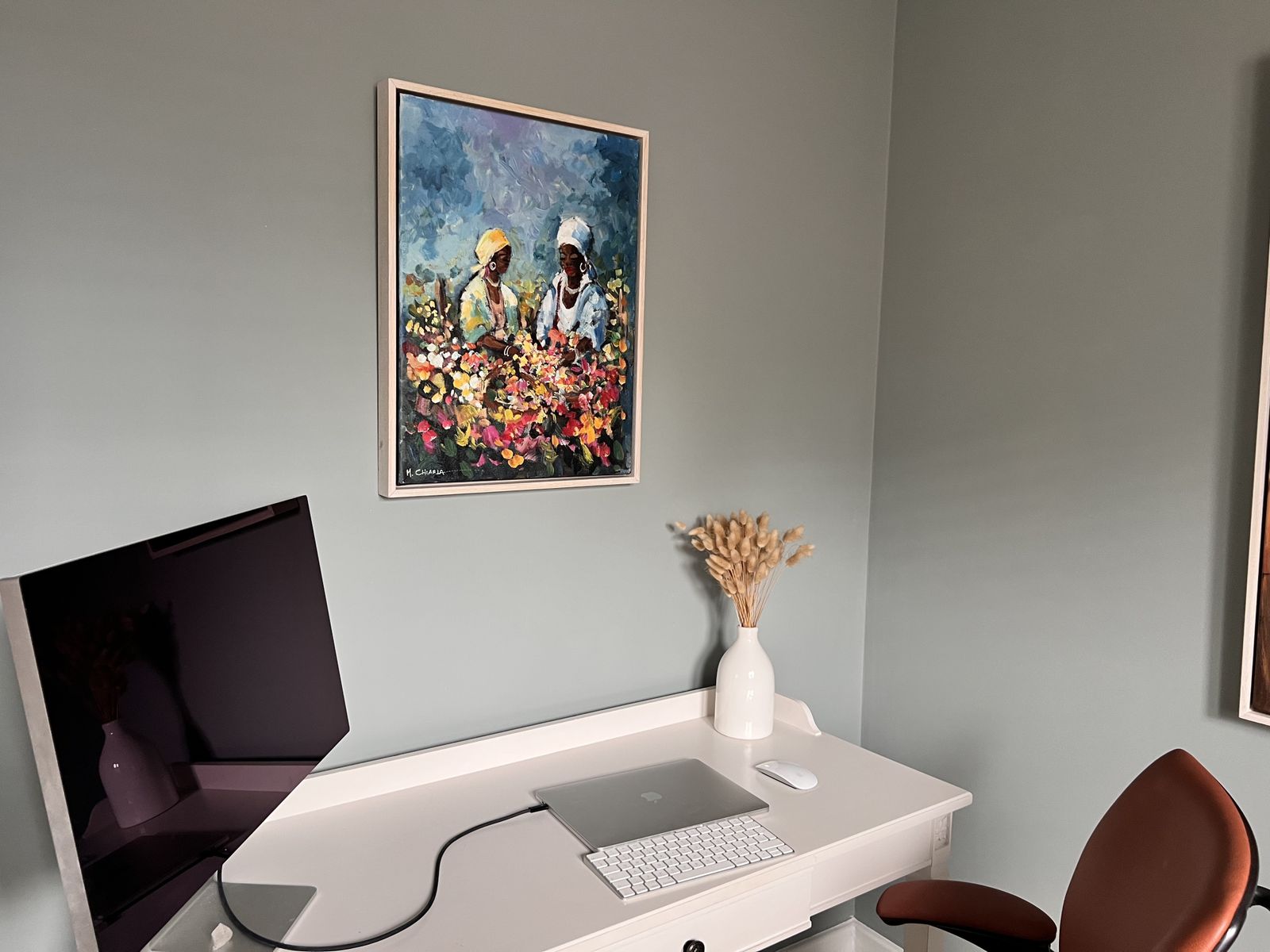 Mauro Chiarla – Flower Sellers – Original Oil On Canvas, Framed, With Certificate Of Authenticity photo furniture