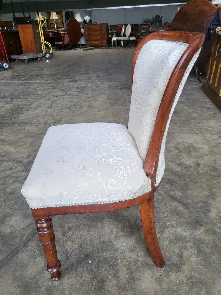 Antique Victorian Open Bedroom Bathroom Chair White Damask Material photo vinterior