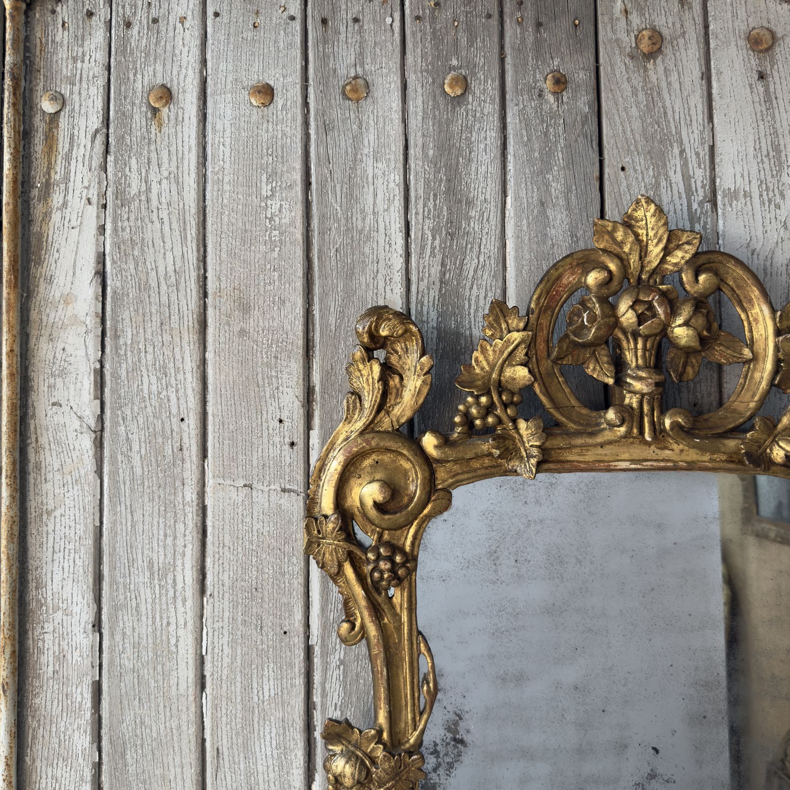 Antique French Giltwood Mirror – Louis XV Provencal Rococo Style  18th Century photo vintage