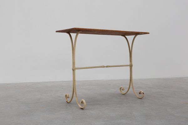 photo furniture French Bistro Table With Cast Iron Base And Oak Top, 1950s
