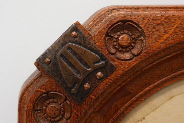 Art Nouveau Oak Photo Frame With Copper Decorations By Geo Verbanck, 1890s photo Home Decor