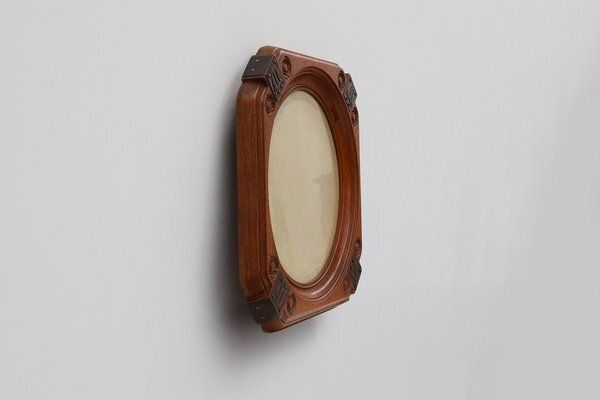 Art Nouveau Oak Photo Frame With Copper Decorations By Geo Verbanck, 1890s photo vintage
