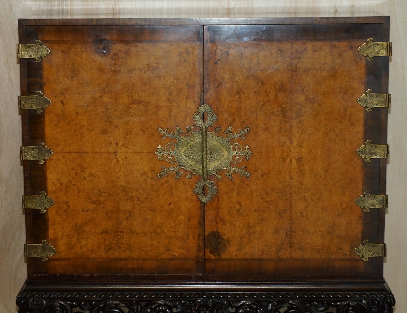 Antique Burr Walnut Lion Hairy Paw Feet Drinks Cabinet William & Mary Style photo for sale