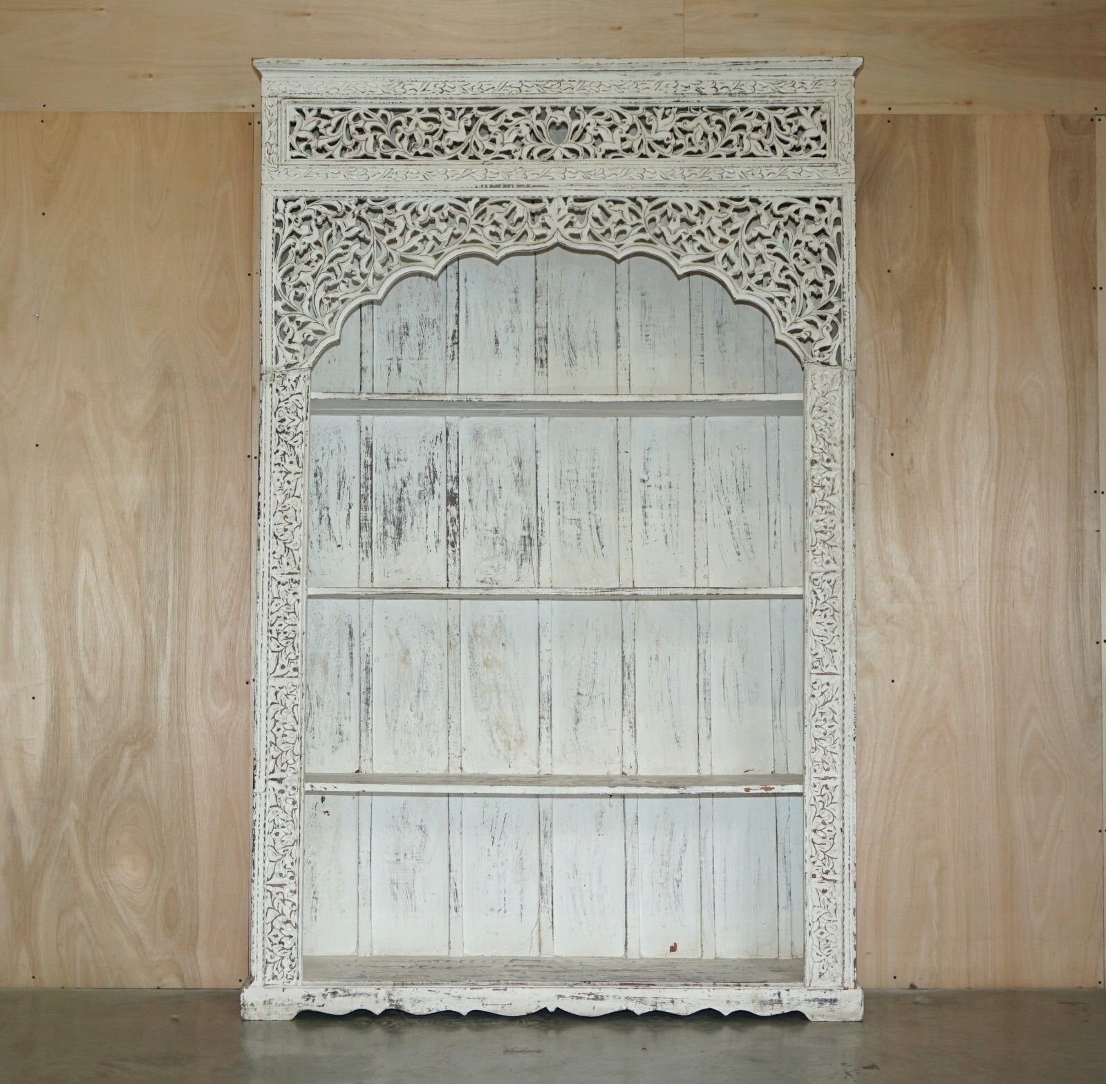 Huge Antique Original Paint Solid Rosewood Anglo Indian Carved Open Bookcase photo furniture