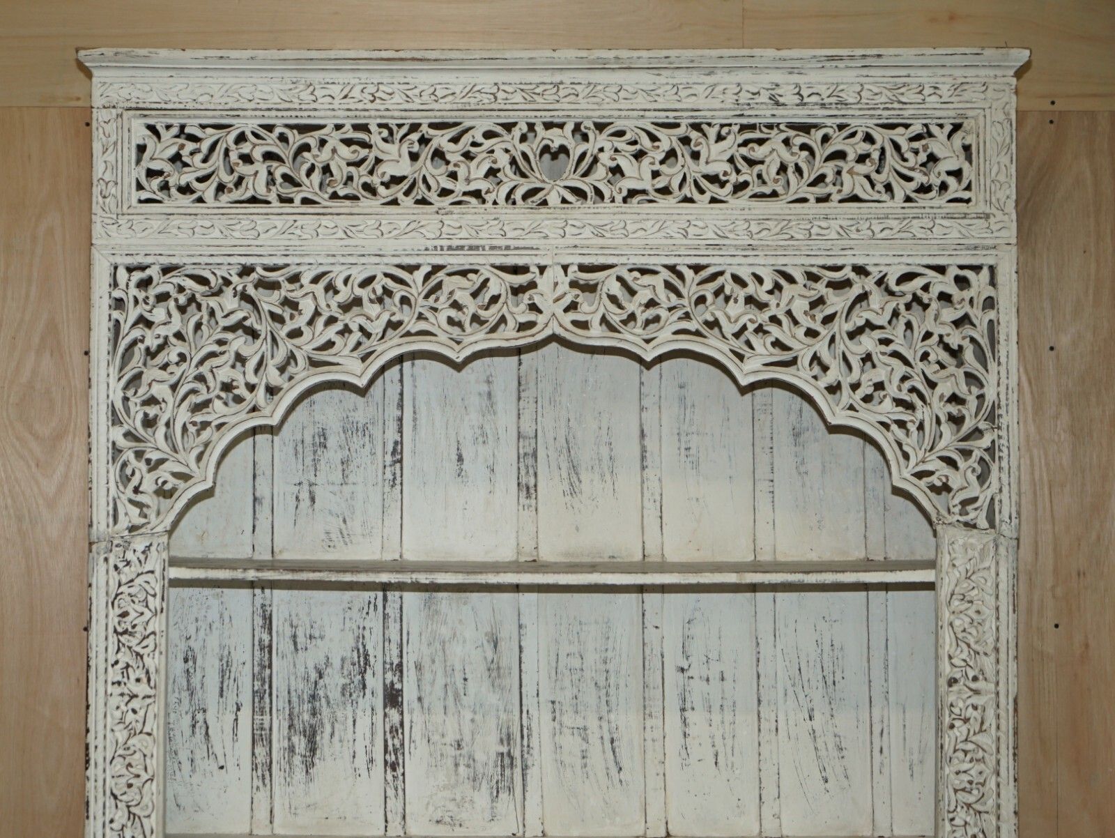 Huge Antique Original Paint Solid Rosewood Anglo Indian Carved Open Bookcase photo for sale