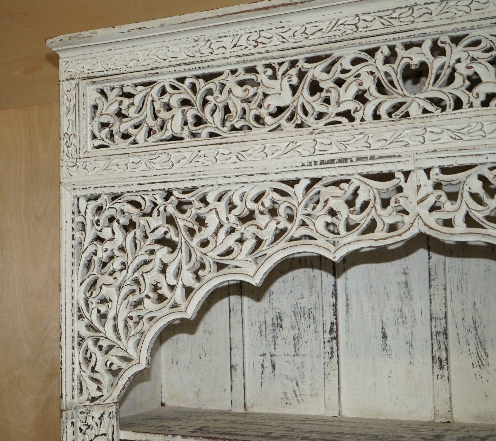 Huge Antique Original Paint Solid Rosewood Anglo Indian Carved Open Bookcase photo Furniture