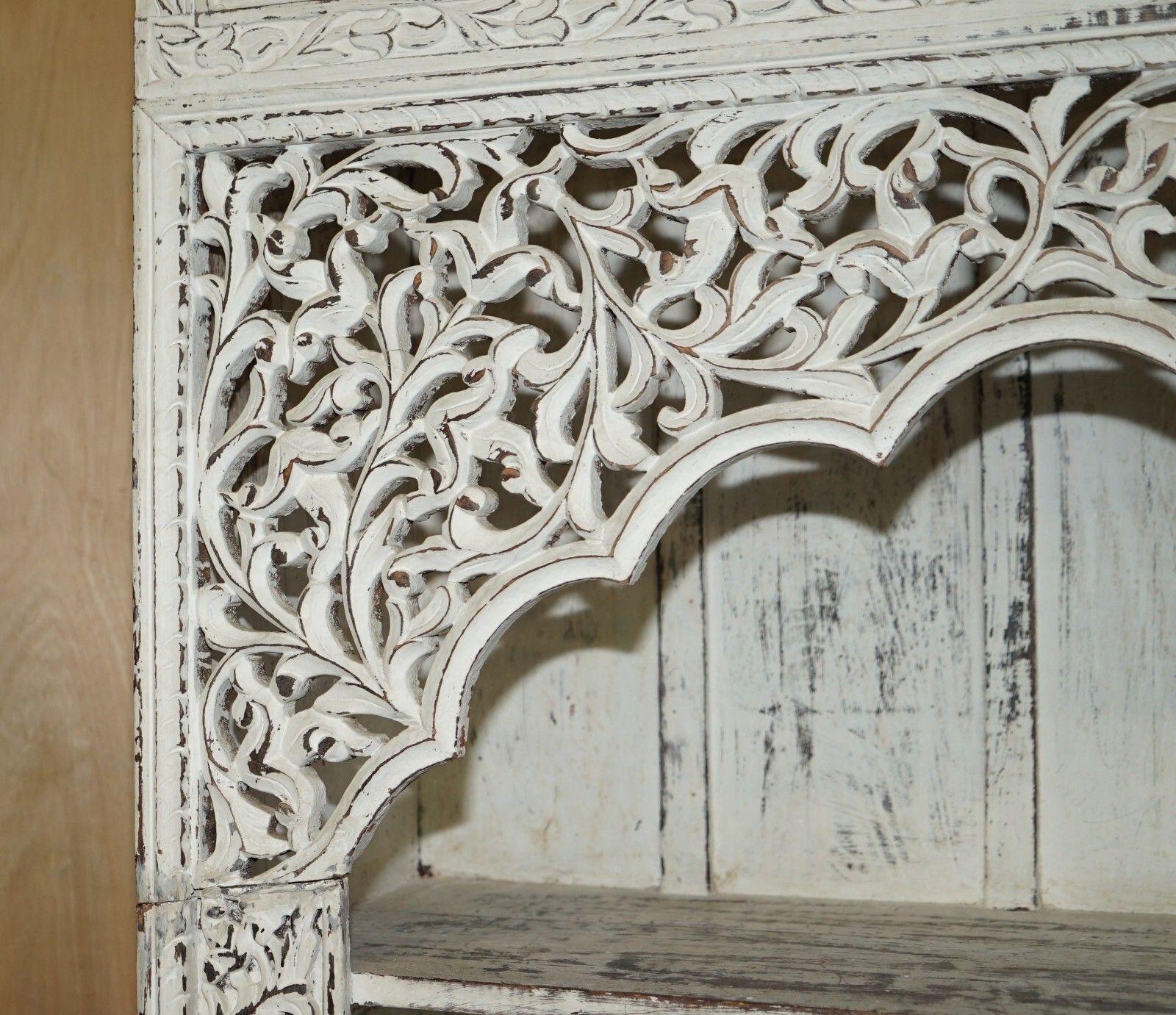 Huge Antique Original Paint Solid Rosewood Anglo Indian Carved Open Bookcase photo 3950.0