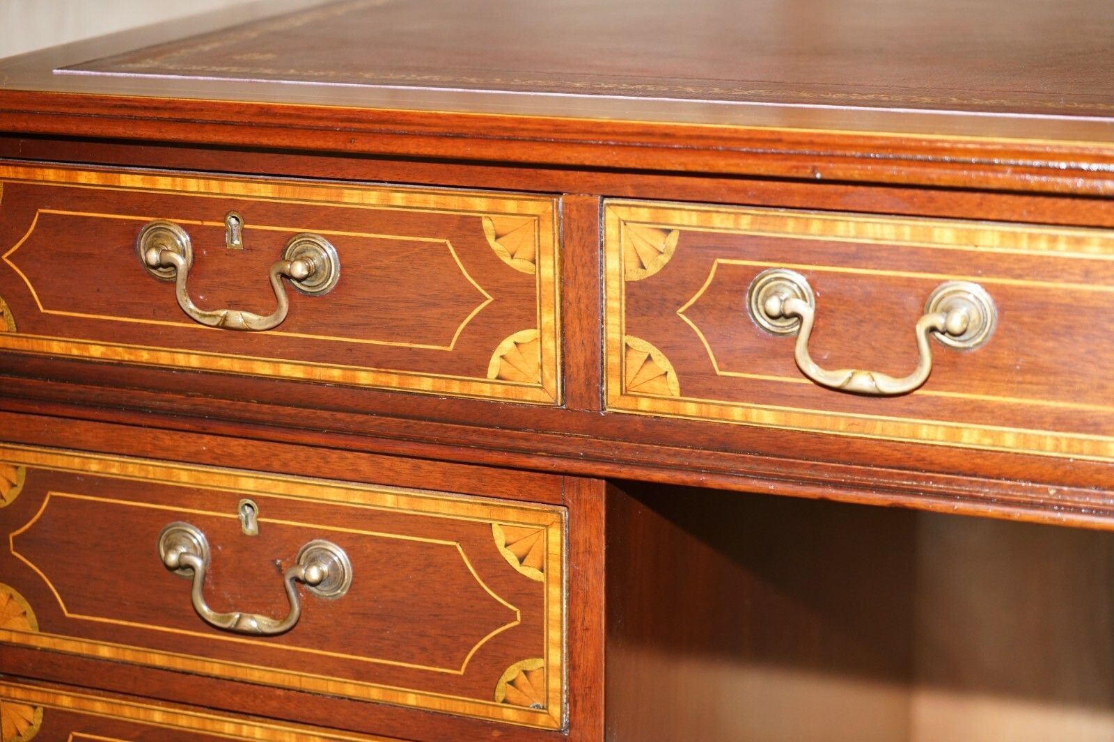 Stunning Antique Victorian Fully Restored Sheraton Revival Desk Oxblood Leather photo 3950.0
