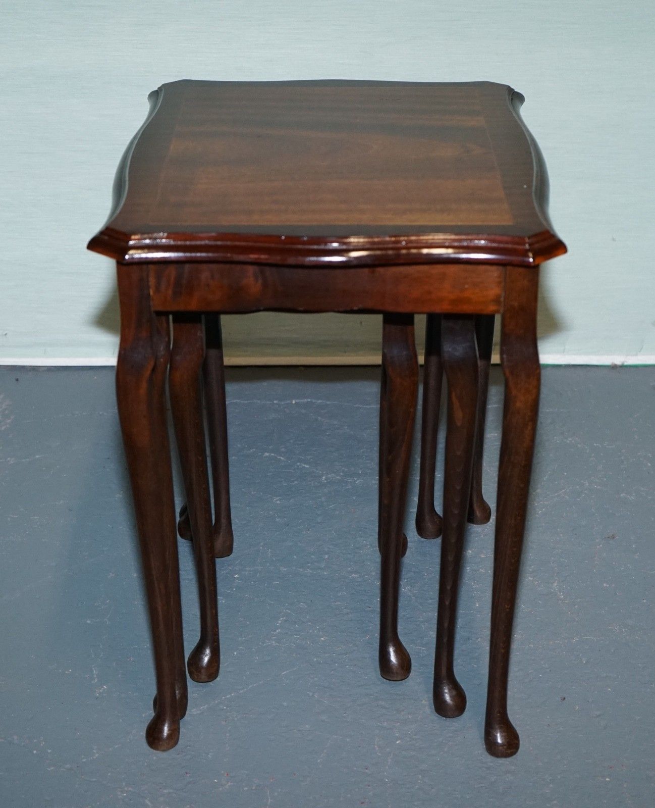 Vintage Hardwood Nest Of Tables With Inlay Queen Anne Style photo buy
