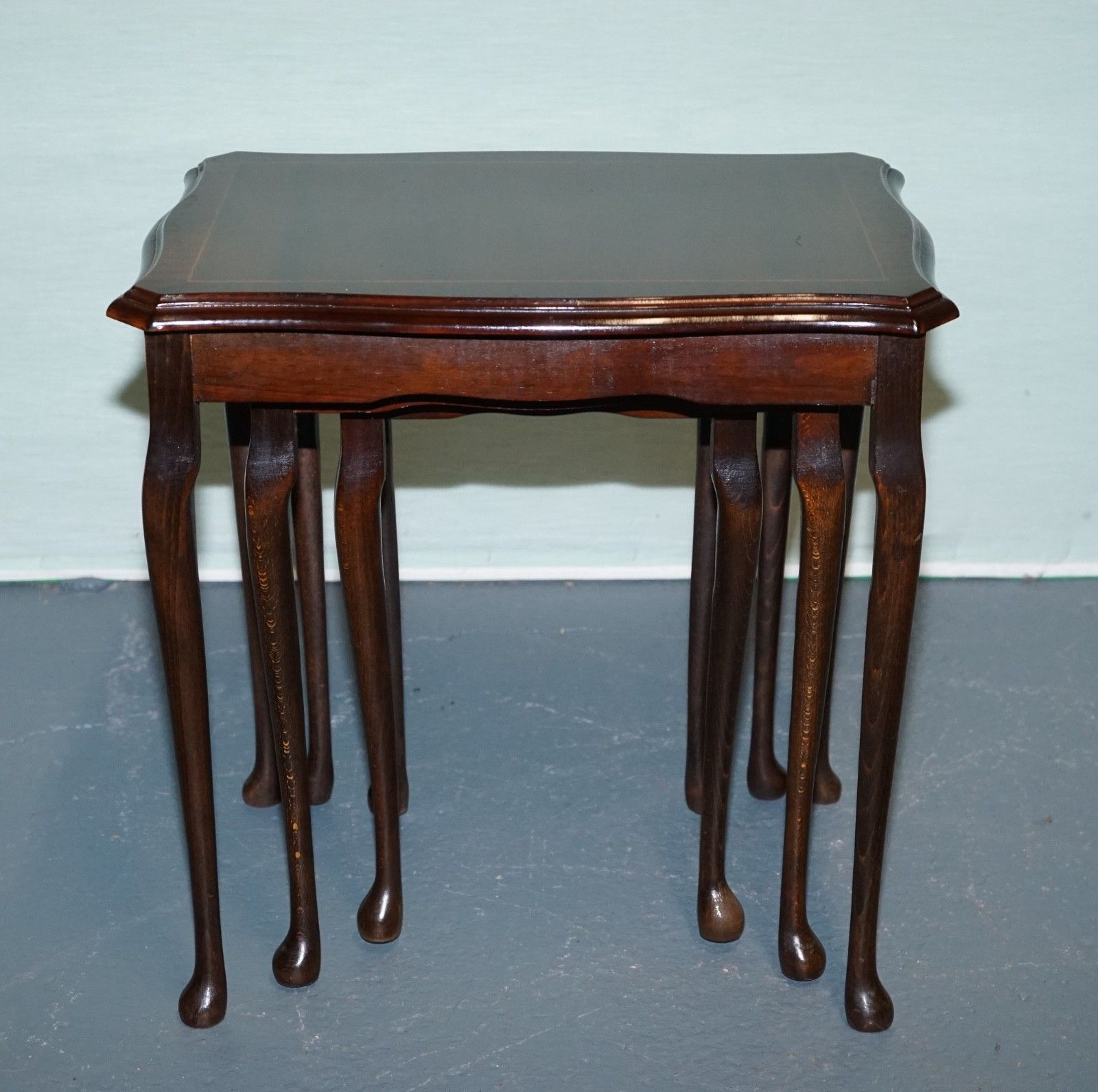 Vintage Hardwood Nest Of Tables With Inlay Queen Anne Style photo vintage