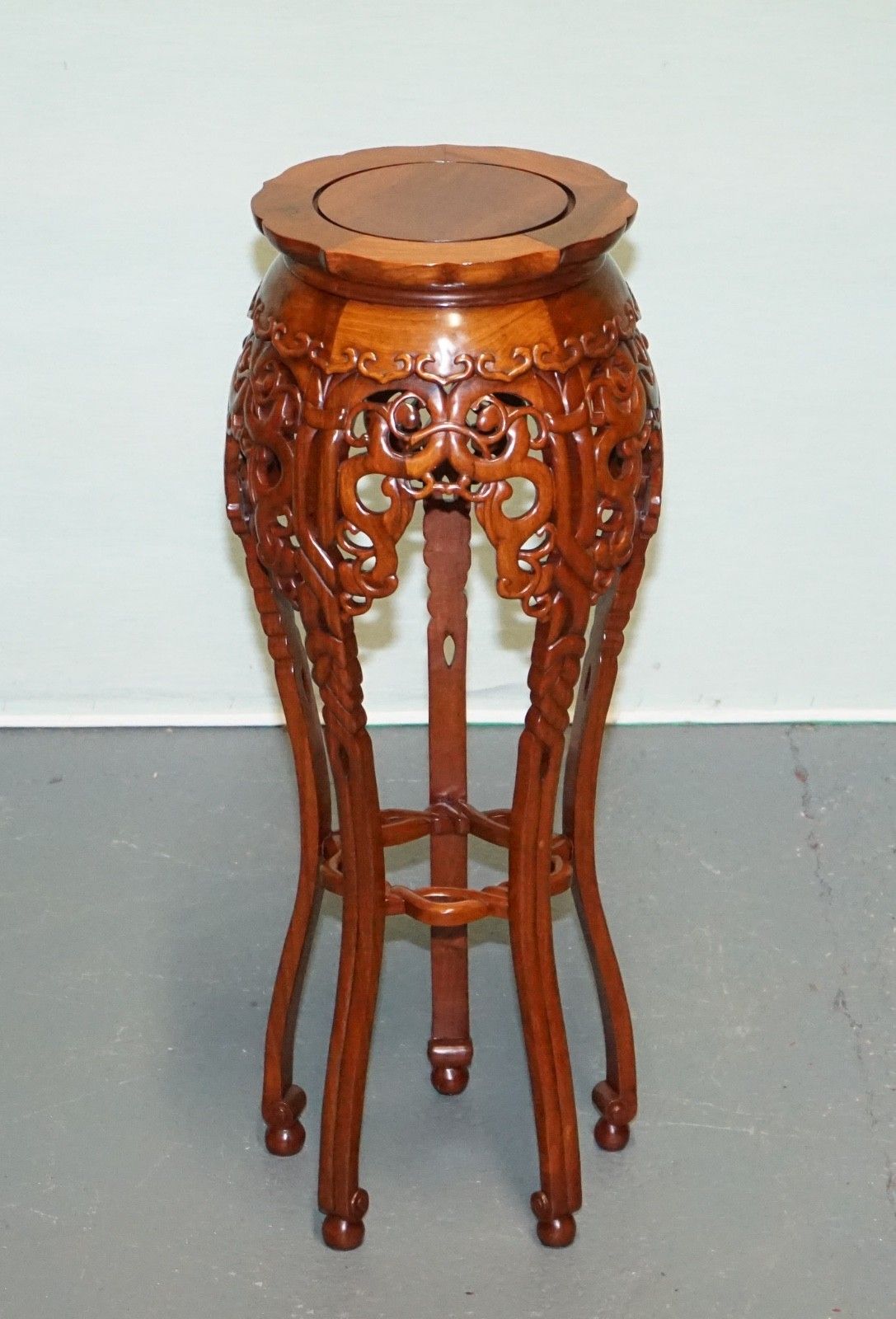 Chinese Hardwood Plant Stand With Pierced Design & Cabriole Legs photo furniture