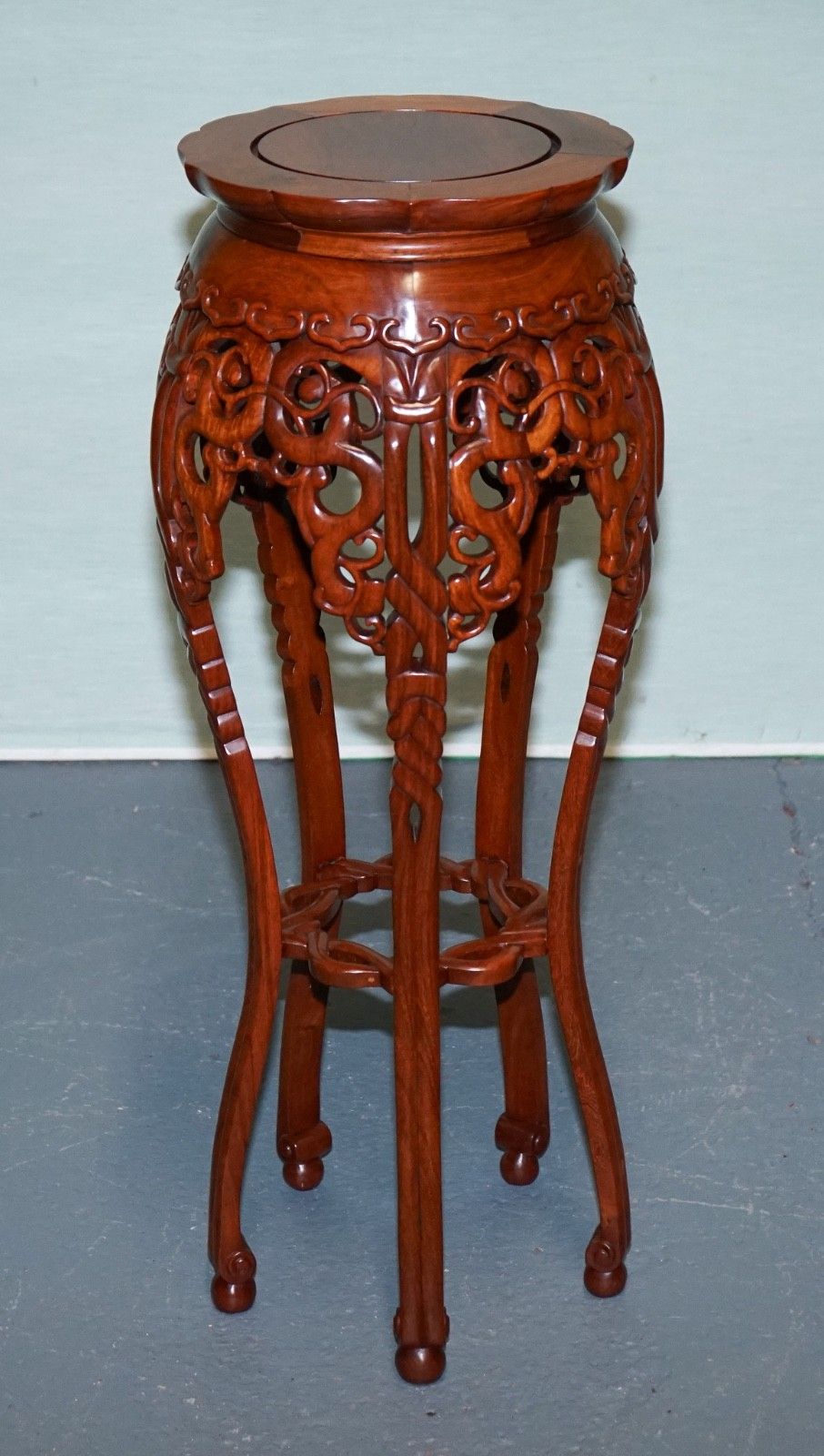 Chinese Hardwood Plant Stand With Pierced Design & Cabriole Legs photo for sale