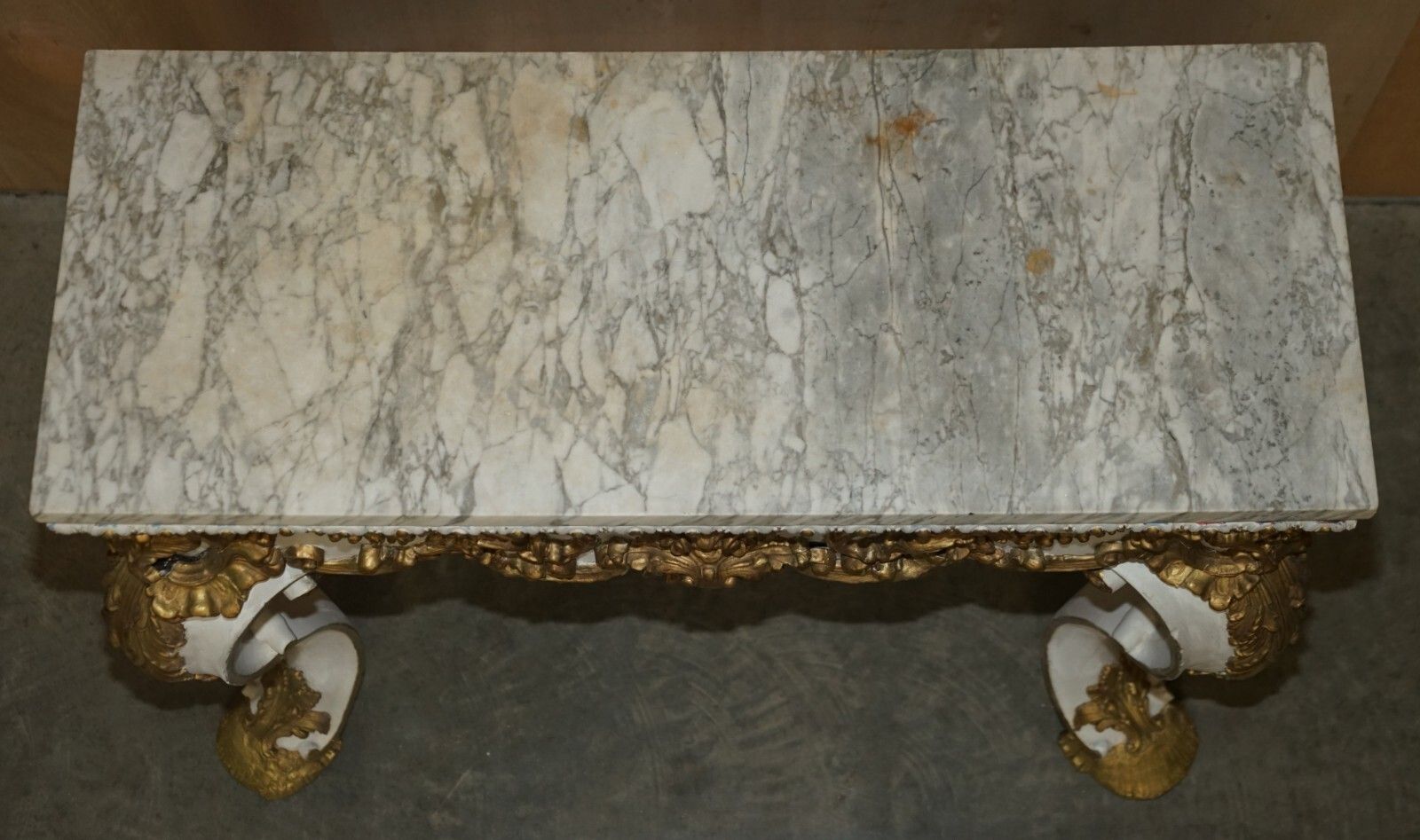 photo for sale Antique Italian Hand Carved Giltwood & Marble Console Table Circa 1860 Venice