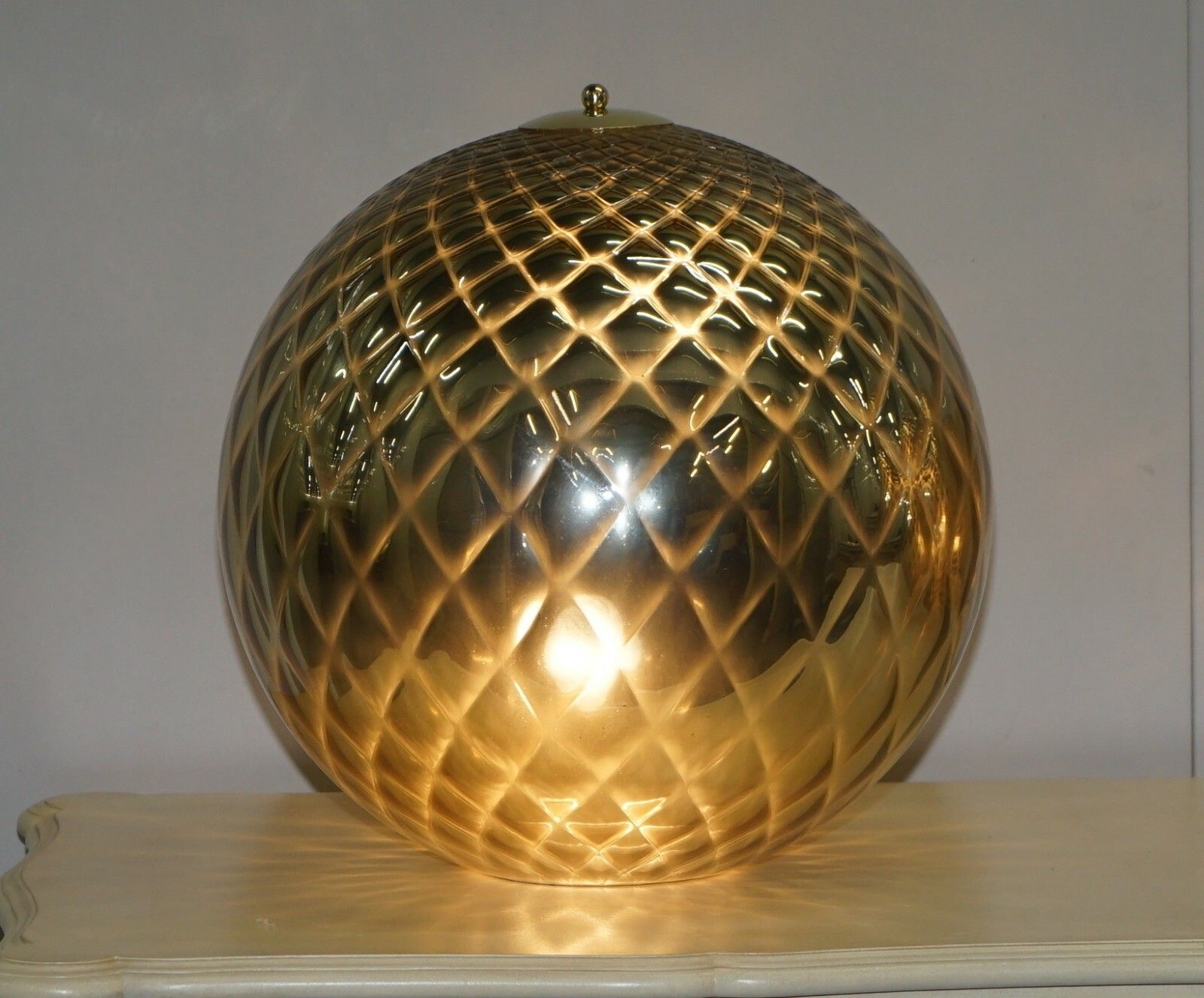 Sublime Pair Of Original Murano Glass Diamond Patina Sphere Gold Tables Lamps photo vinterior