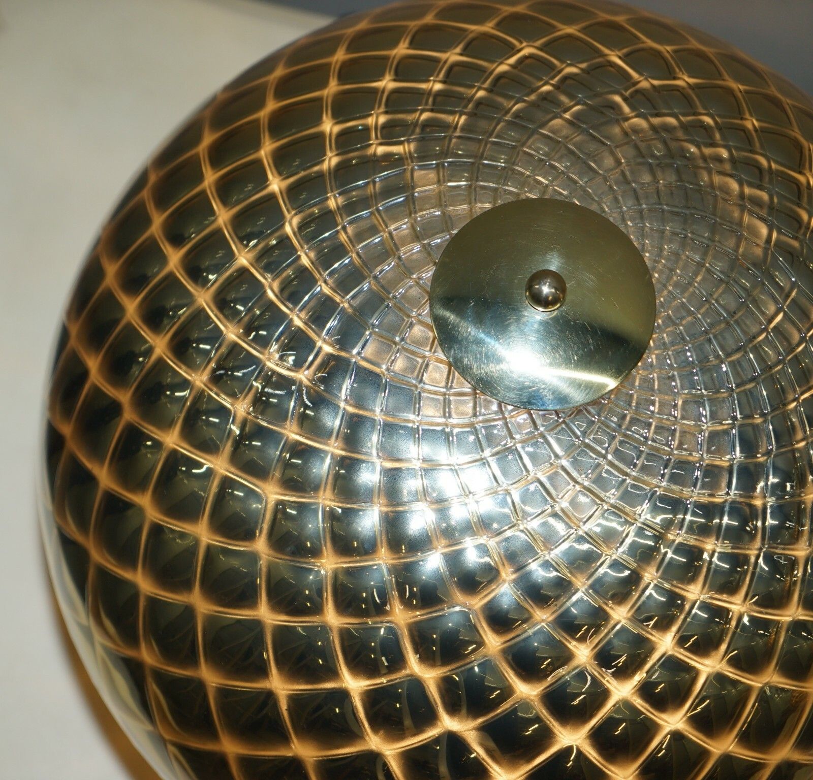 Lighting Sublime Pair Of Original Murano Glass Diamond Patina Sphere Gold Tables Lamps photo