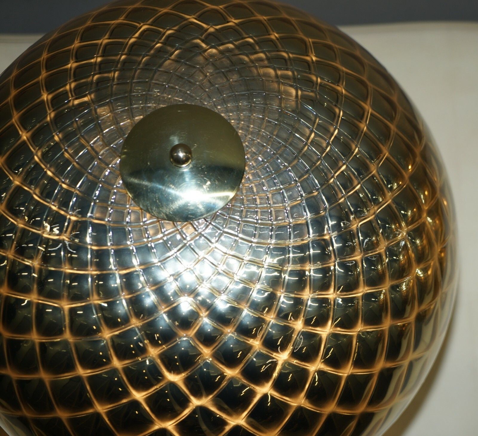 3950.0 Sublime Pair Of Original Murano Glass Diamond Patina Sphere Gold Tables Lamps photo