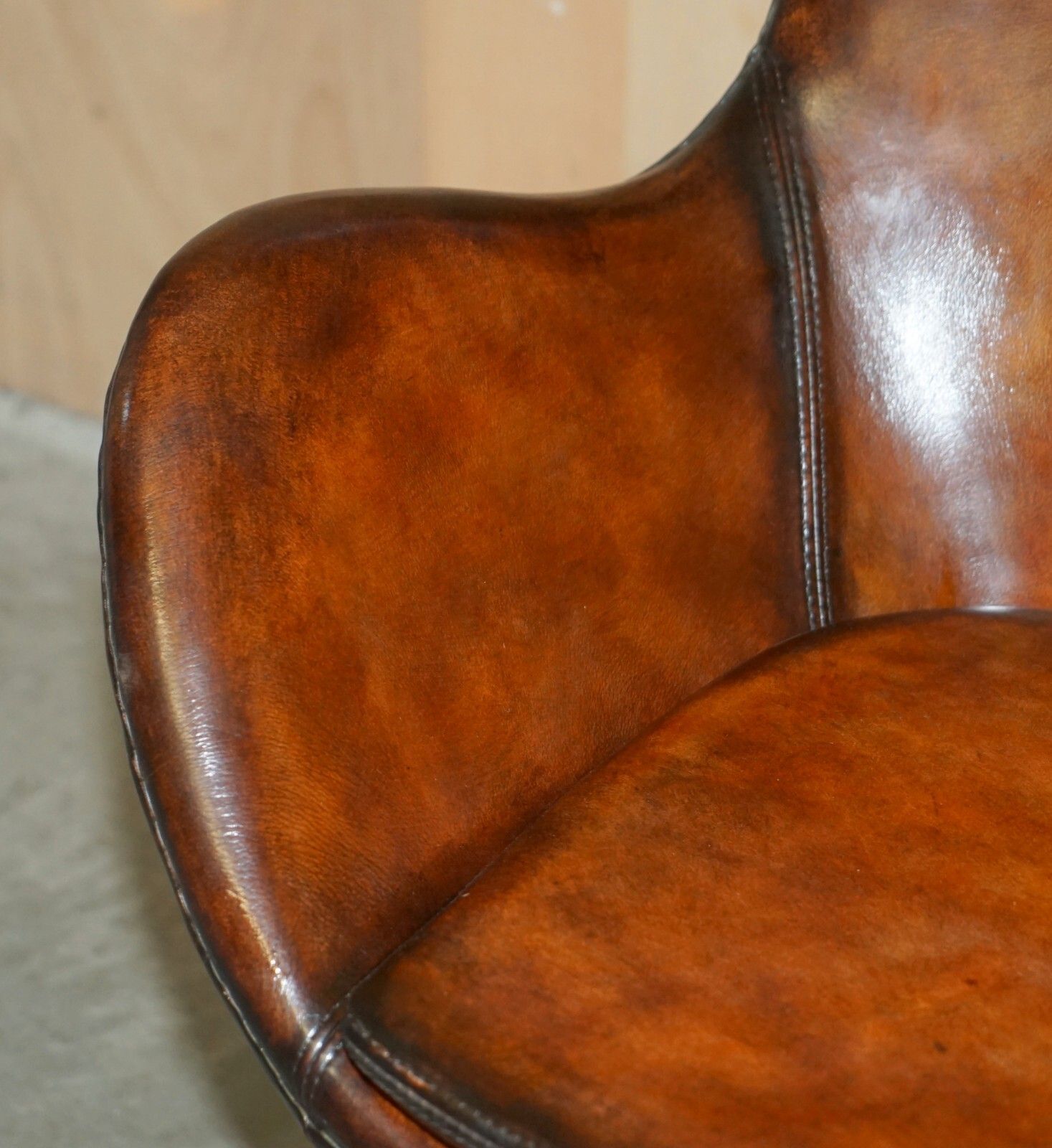 Vintage Fully Restored Fritz Hansen Style Egg Chair Whisky Brown Leather photo vintage