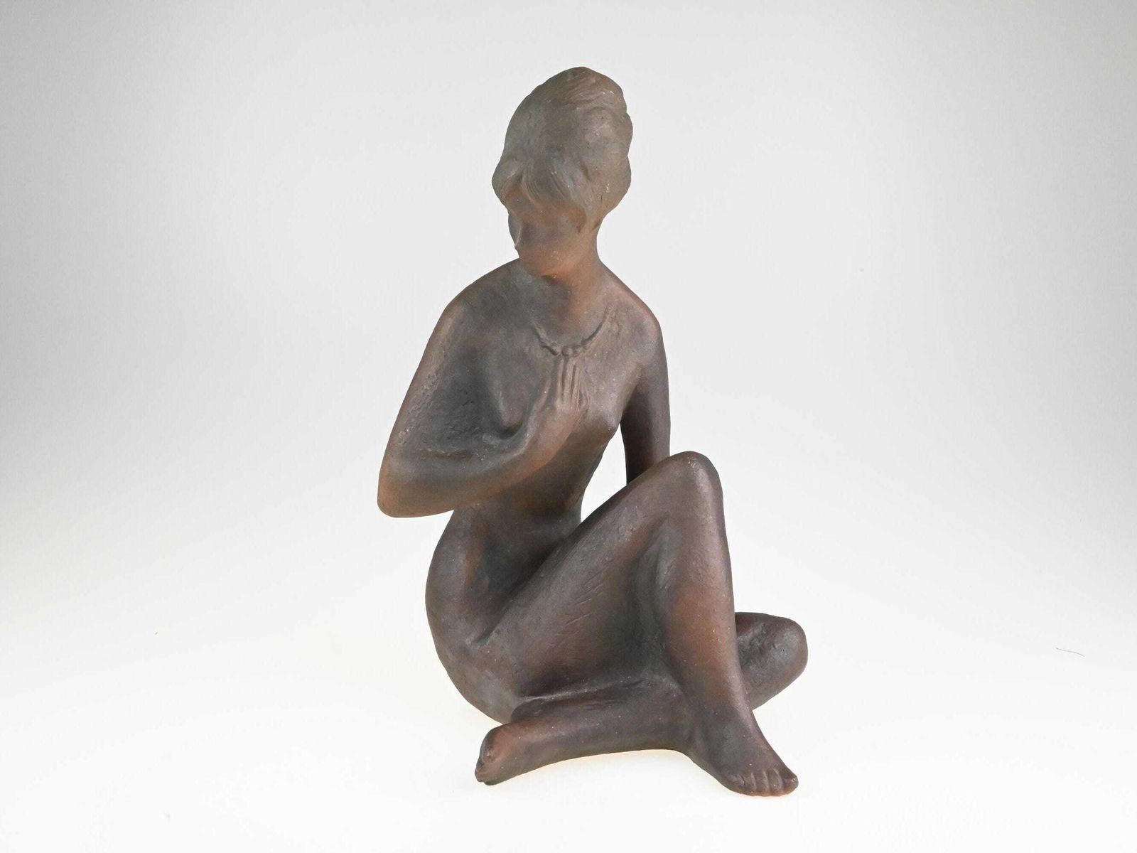 Bohumil Kokrda Ceramic Nude Statue, Mid Century Sculpture, Modernist Figurine, Seated Nude Statue, Ceramic Nude Sculpture, Brown Figurine photo furniture