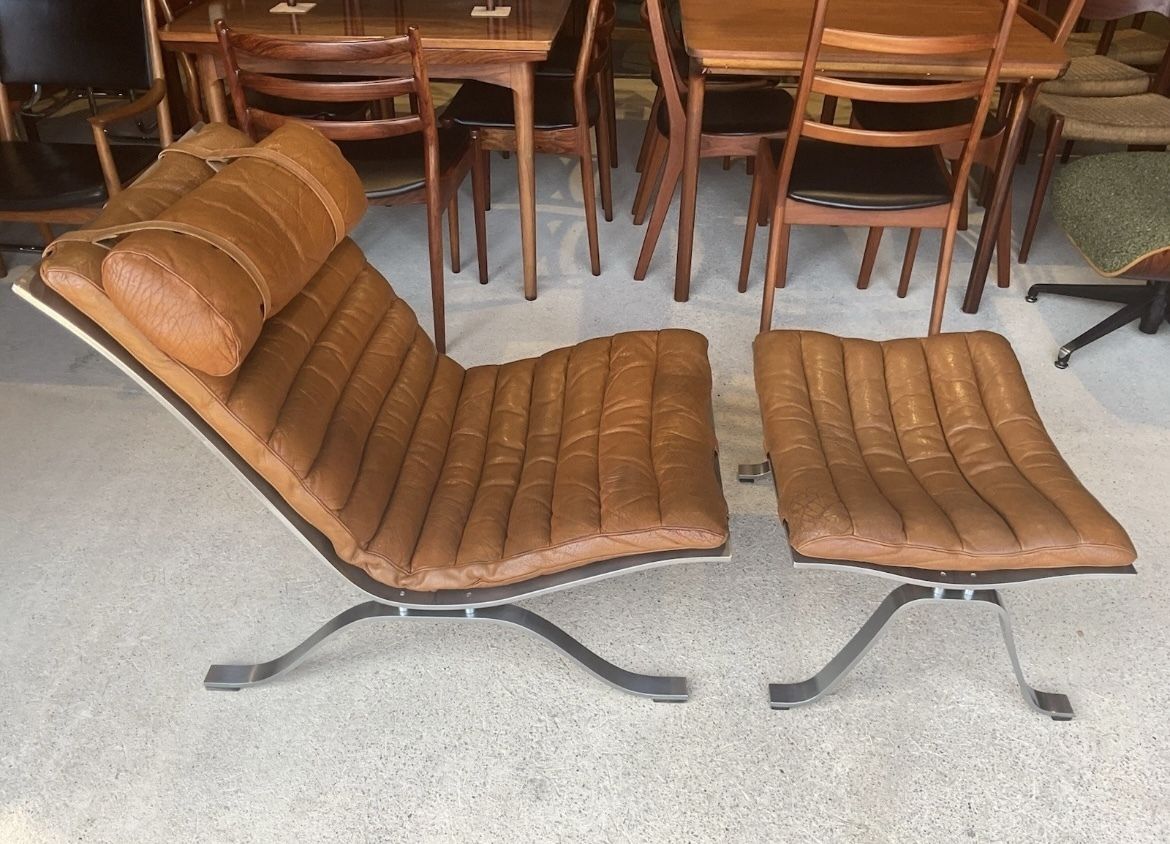 Arne Norell Leather And Chrome Ari Lounge Chair And Ottoman Mid Century photo furniture